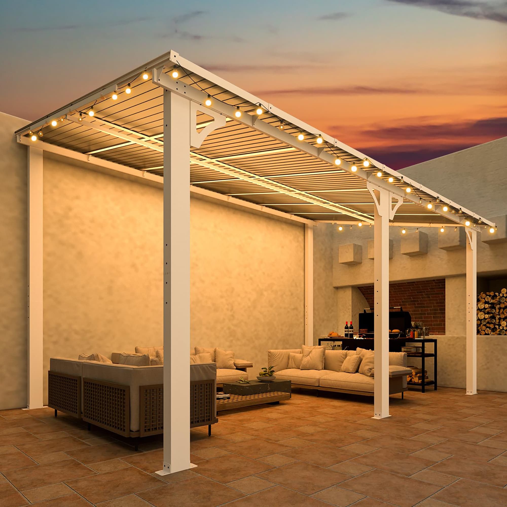 Clihome Wall Mounted Lean To Gazebo 13-ft x 7-ft Hardtop Roof Iron Gazebo