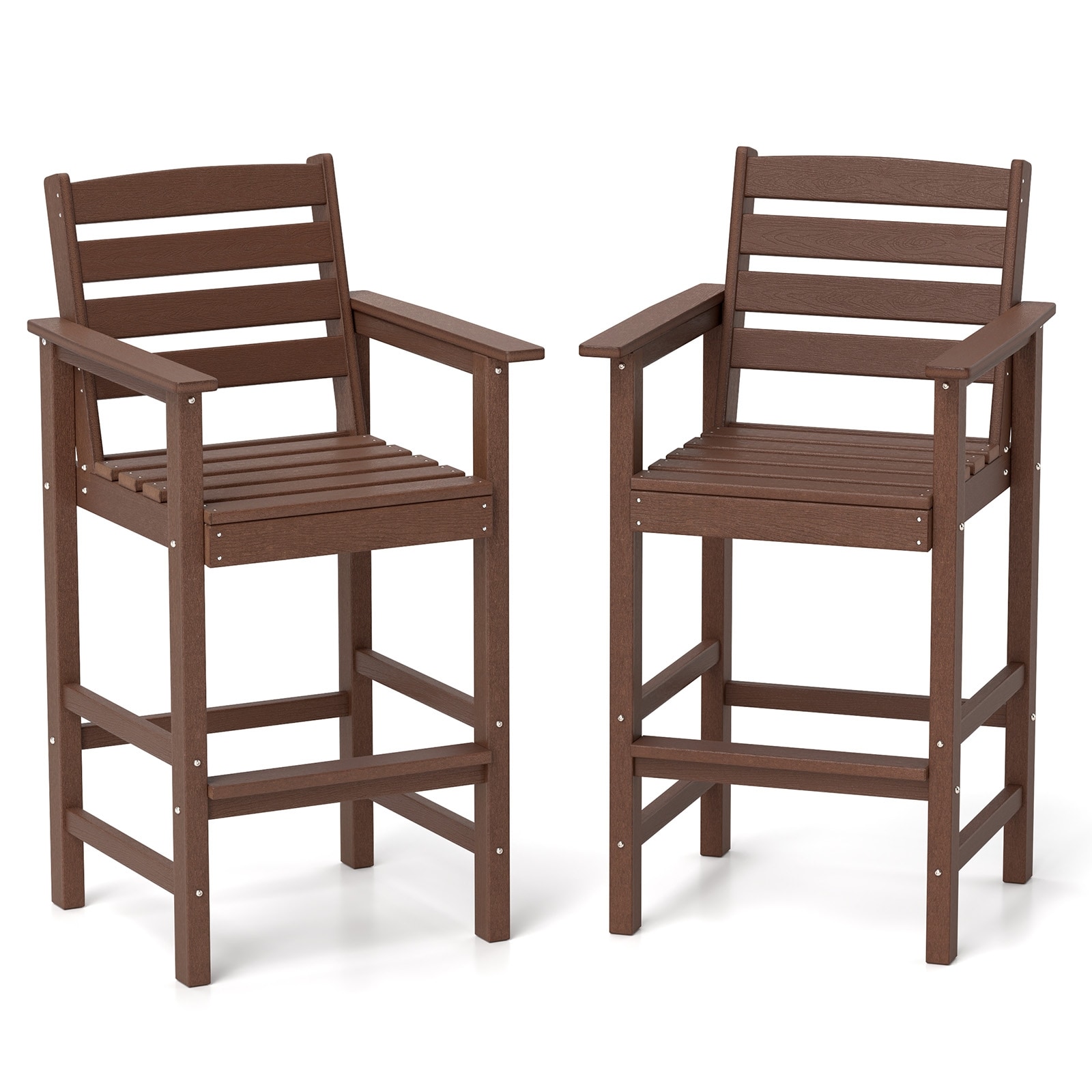 LIVIZA TDS12059BN Set of 2 Brown HDPE Frame Stationary Counter-height Chair with Solid Seat