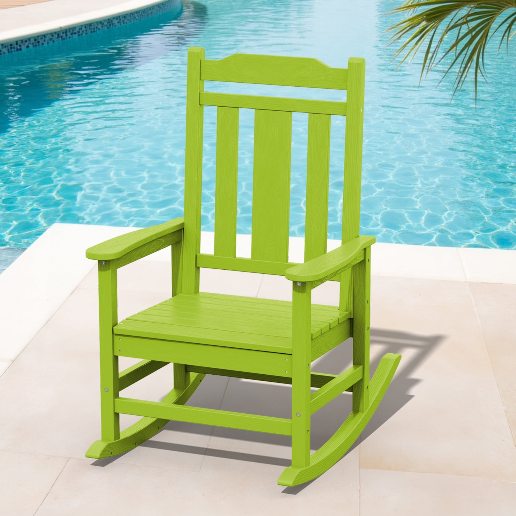 JEAREY TRJKYY-02-AG HDPE Patio Rocking Chair with Extra-Wide Seat Apple Green HDPE Frame Rocking Chair with Slat Seat