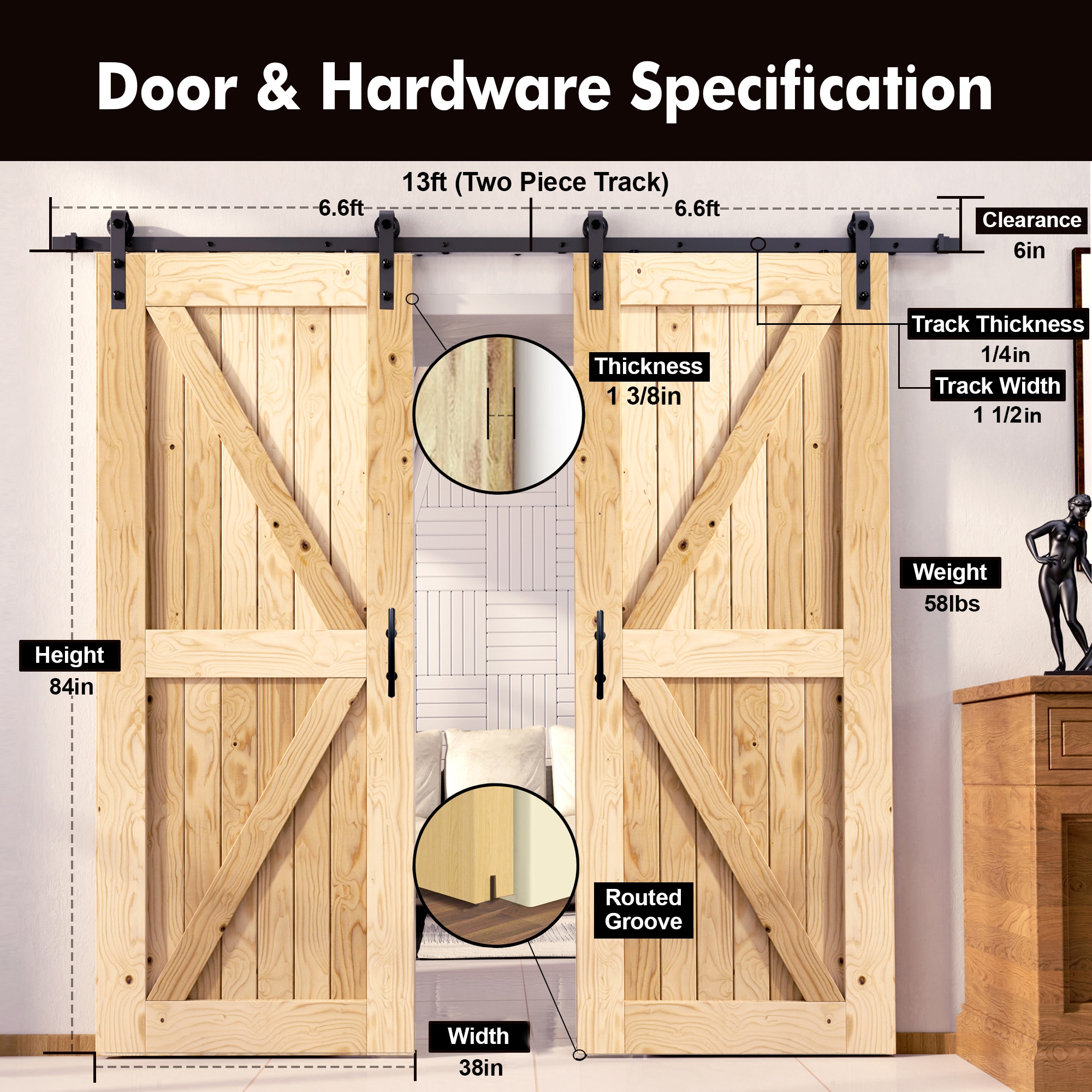 HOMACER YT2TGH156C-3884-FR Barn-Doors - View #2