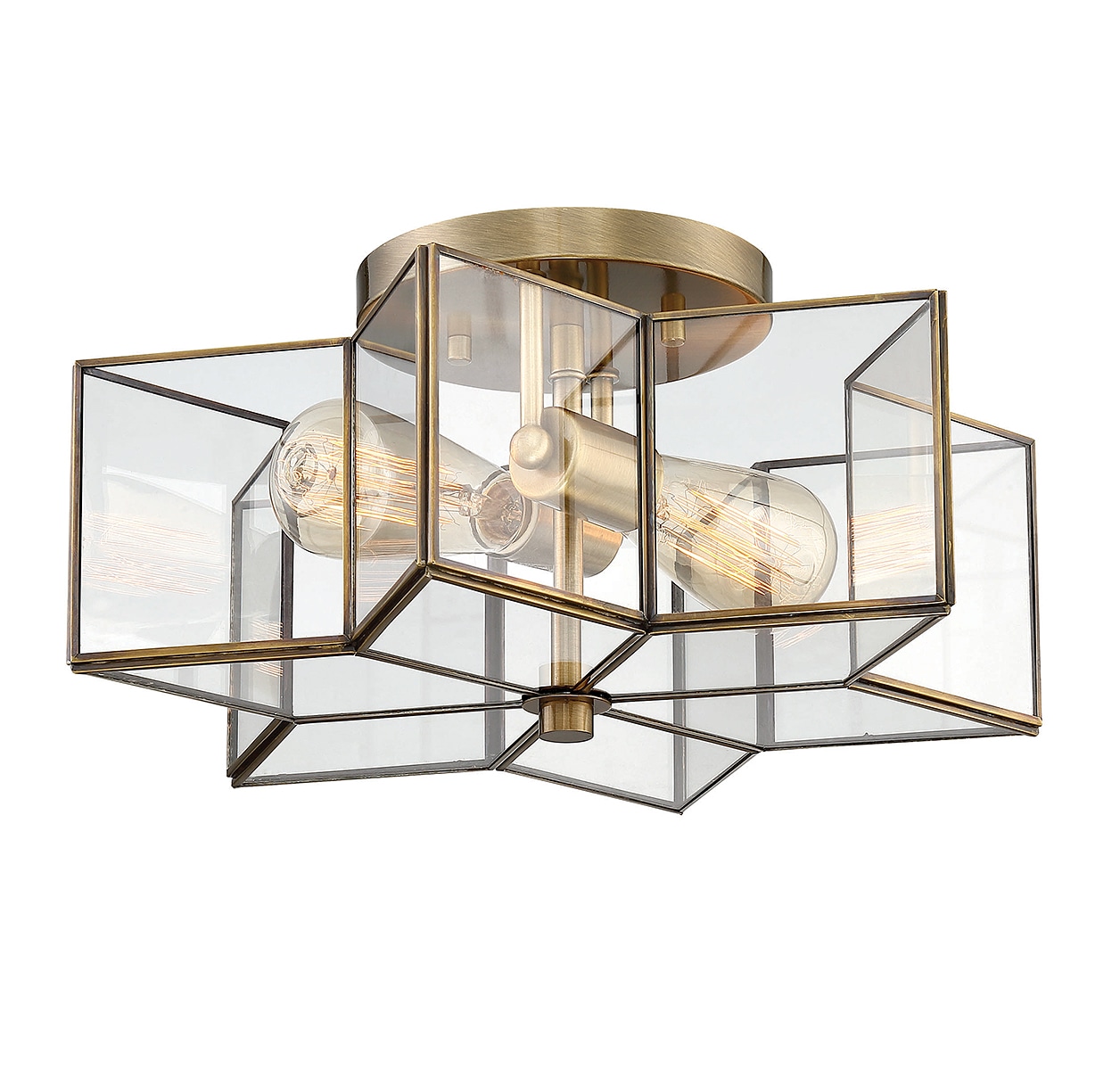 Meridian Natural Brass 2-Light Semi-Flush Mount with Clear Glass