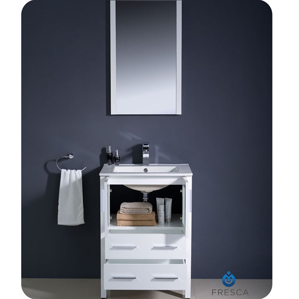 24" Modern White Engineered Wood Bathroom Vanity with Integrated Ceramic Sink