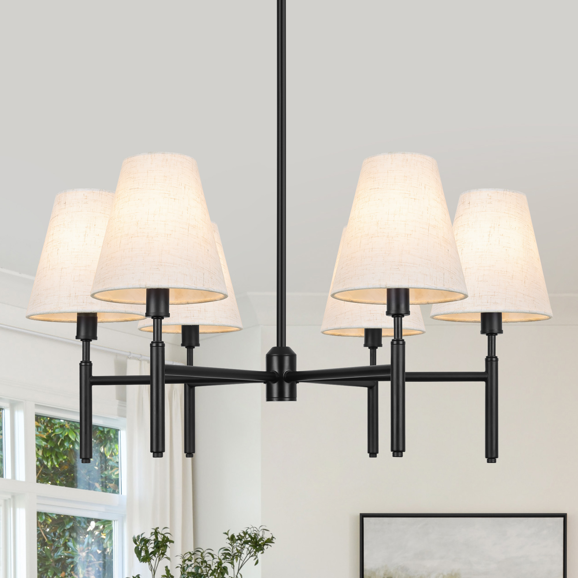 LamQee 06FTL0340ABK Fabric Chandelier 6 -Light Matte Black Farmhouse For Use in Bedrooms, Dining Rooms, Foyers, Kitchens, Living Rooms Chandelier