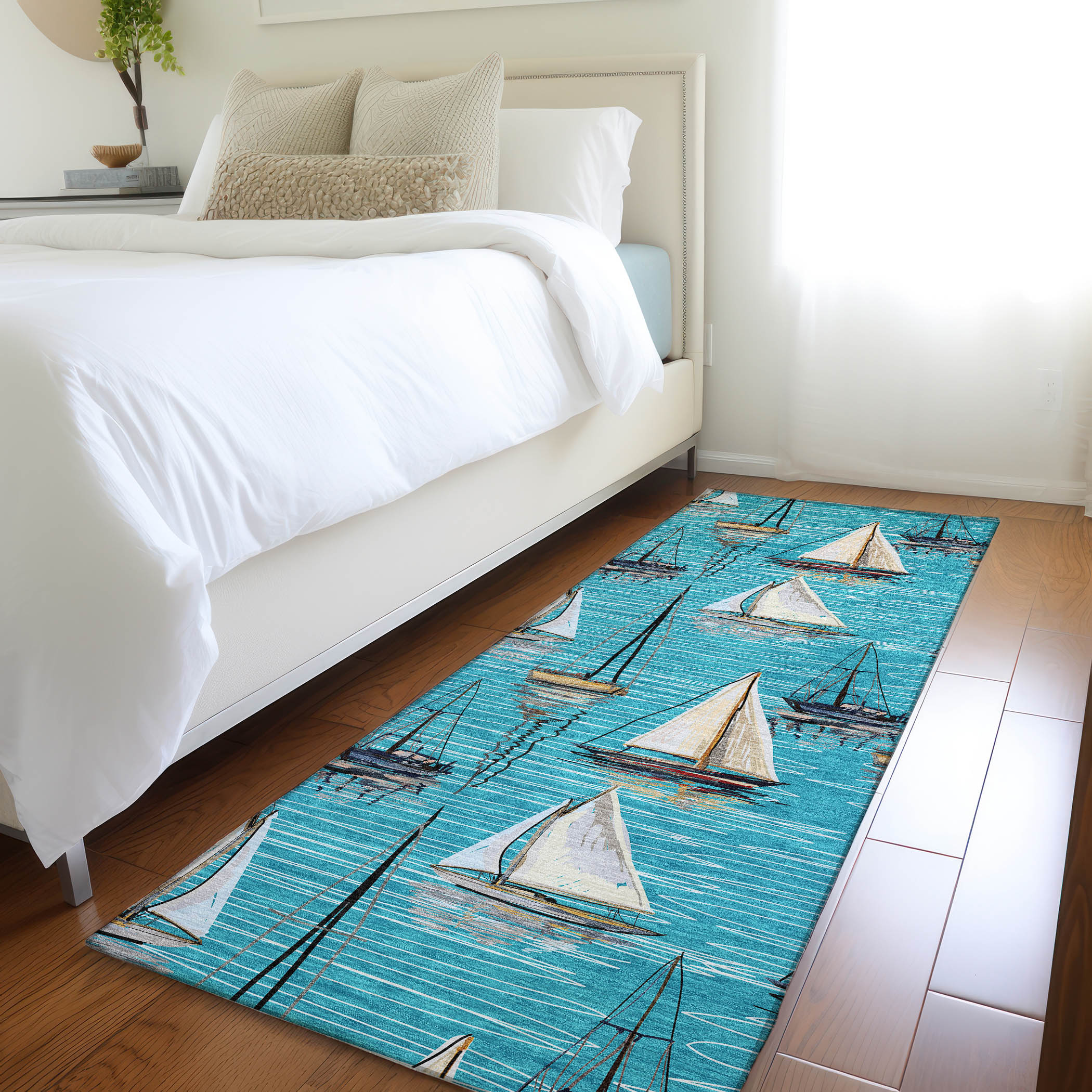 Addison Rugs AMF153TE2X8 Mayfield AMF153TE 2 x 7 (ft) Loomed Polyester Teal Rectangular Indoor Geometric Machine washable Area rug