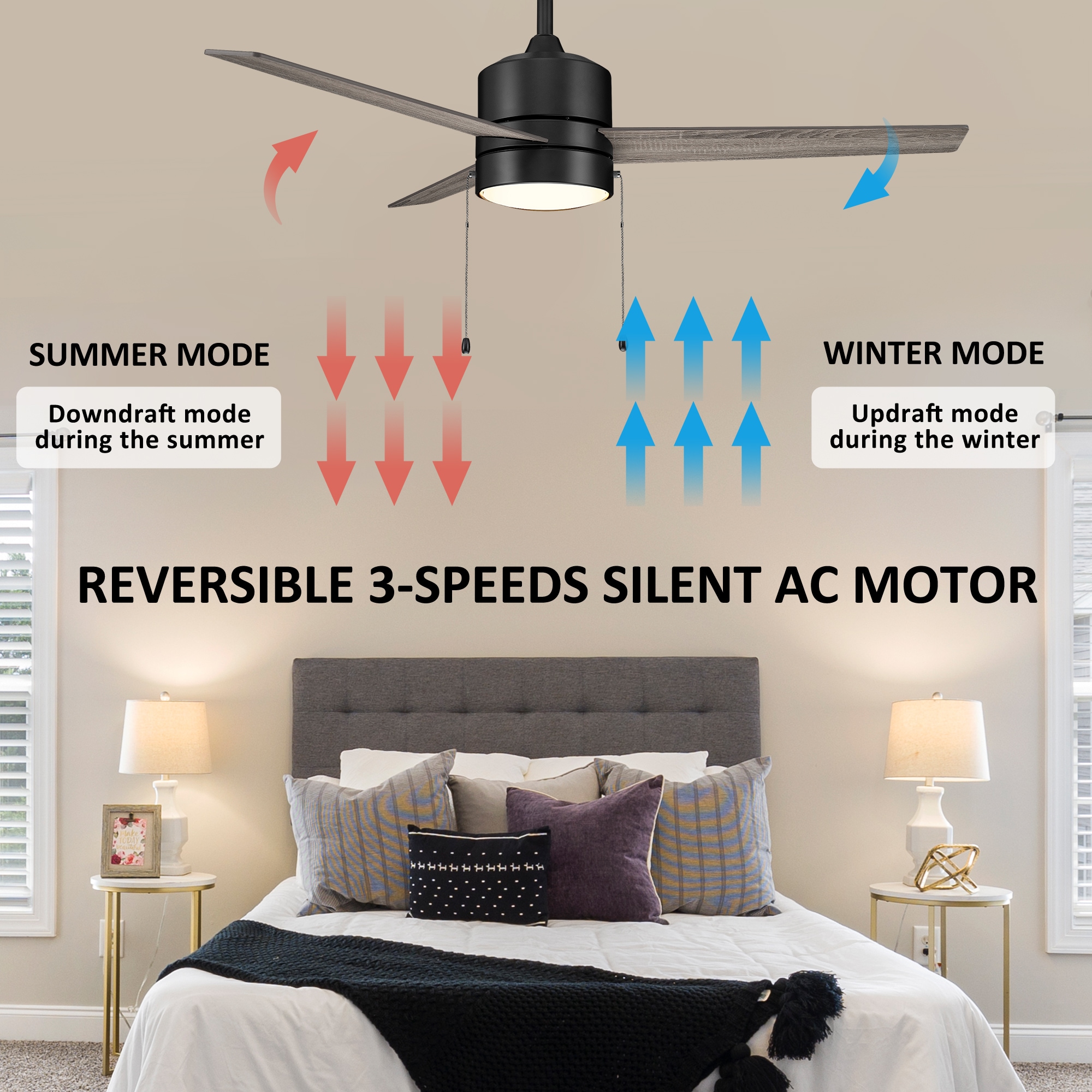 CARRO USA Marais 52-in Black with Gray Oak Blades Indoor Ceiling Fan ...