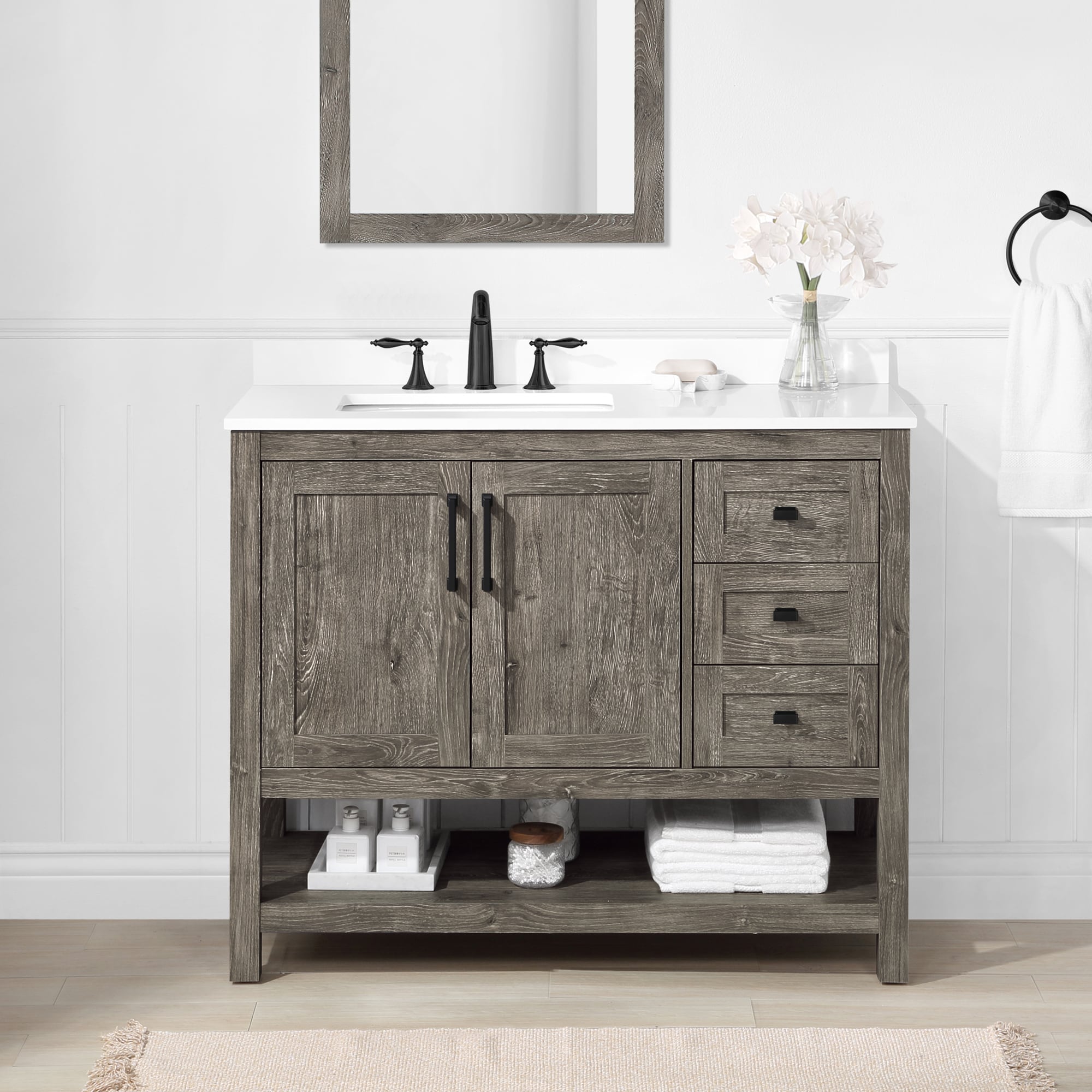 Style Selections Howell 42-In Weathered Brown Undermount Single Sink  Bathroom Vanity With White Engineered Stone Top In The Bathroom Vanities  With Tops Department At Lowes.Com