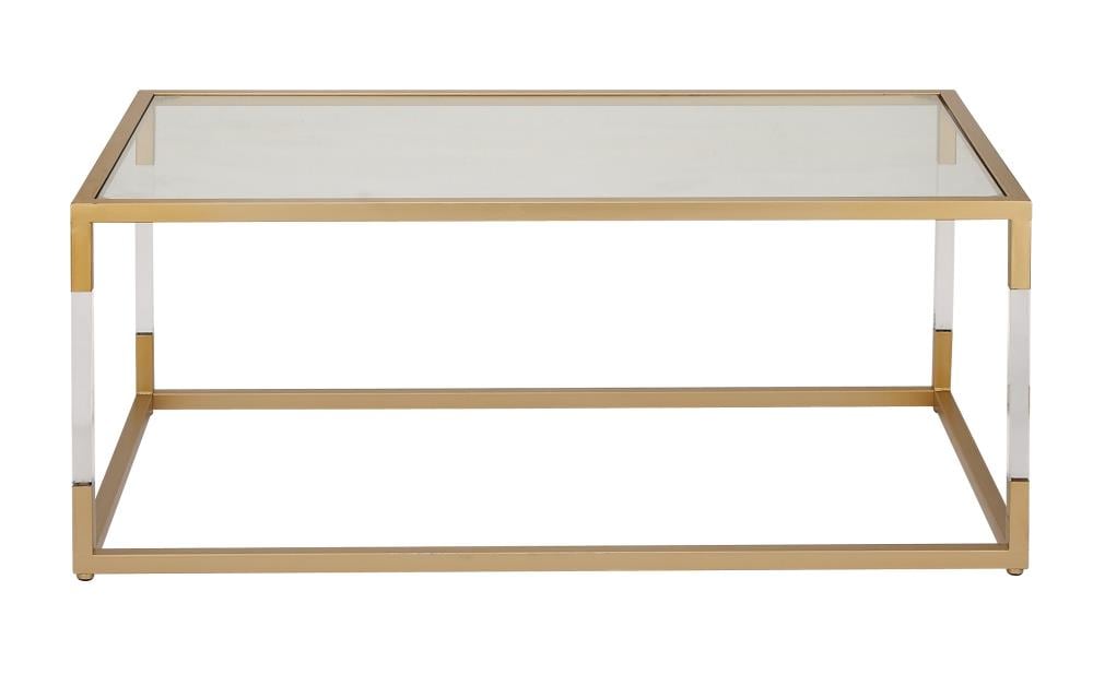 Elegant Gold and Clear Rectangular Outdoor Coffee Table with Acrylic Legs