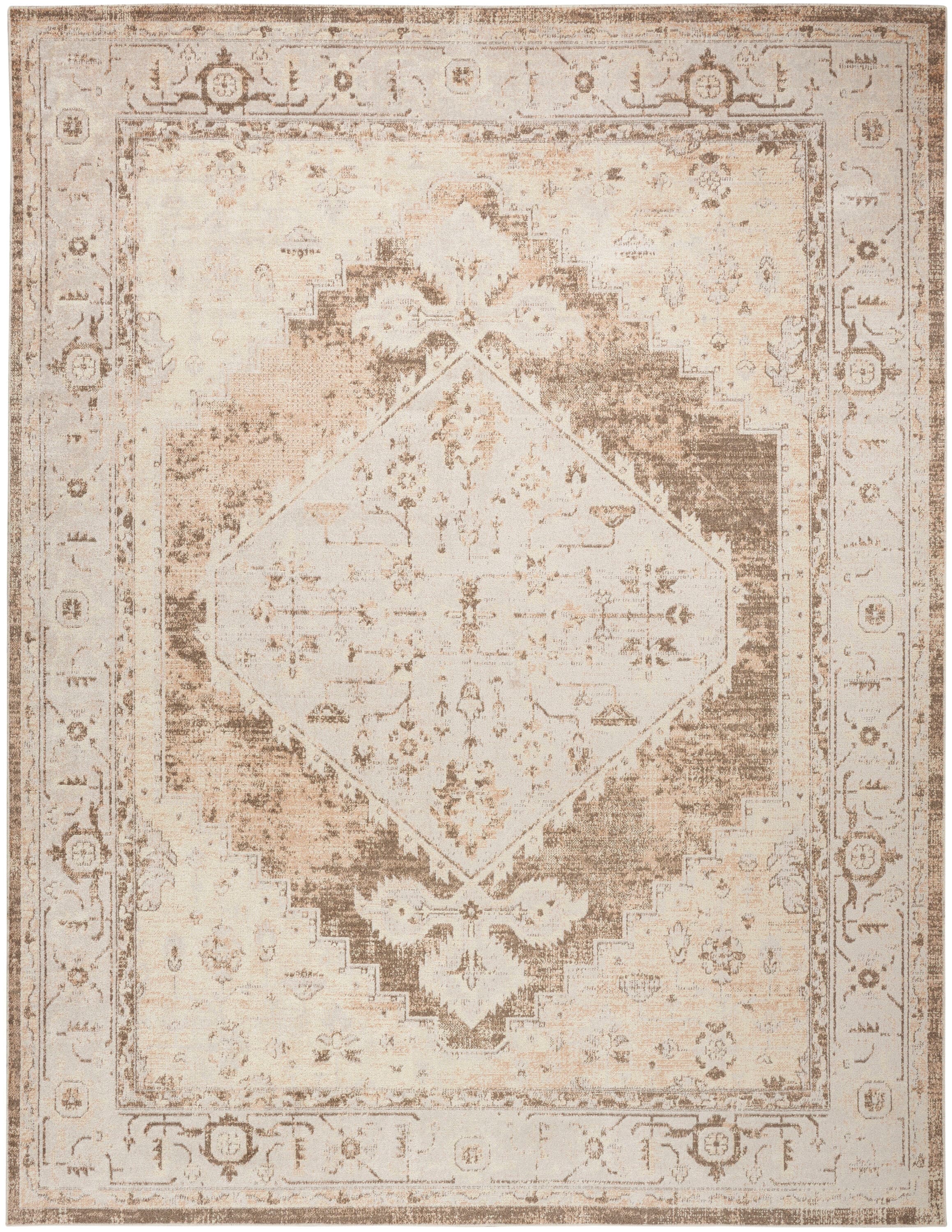 Astra Beige Floral Synthetic Rectangular Washable Area Rug