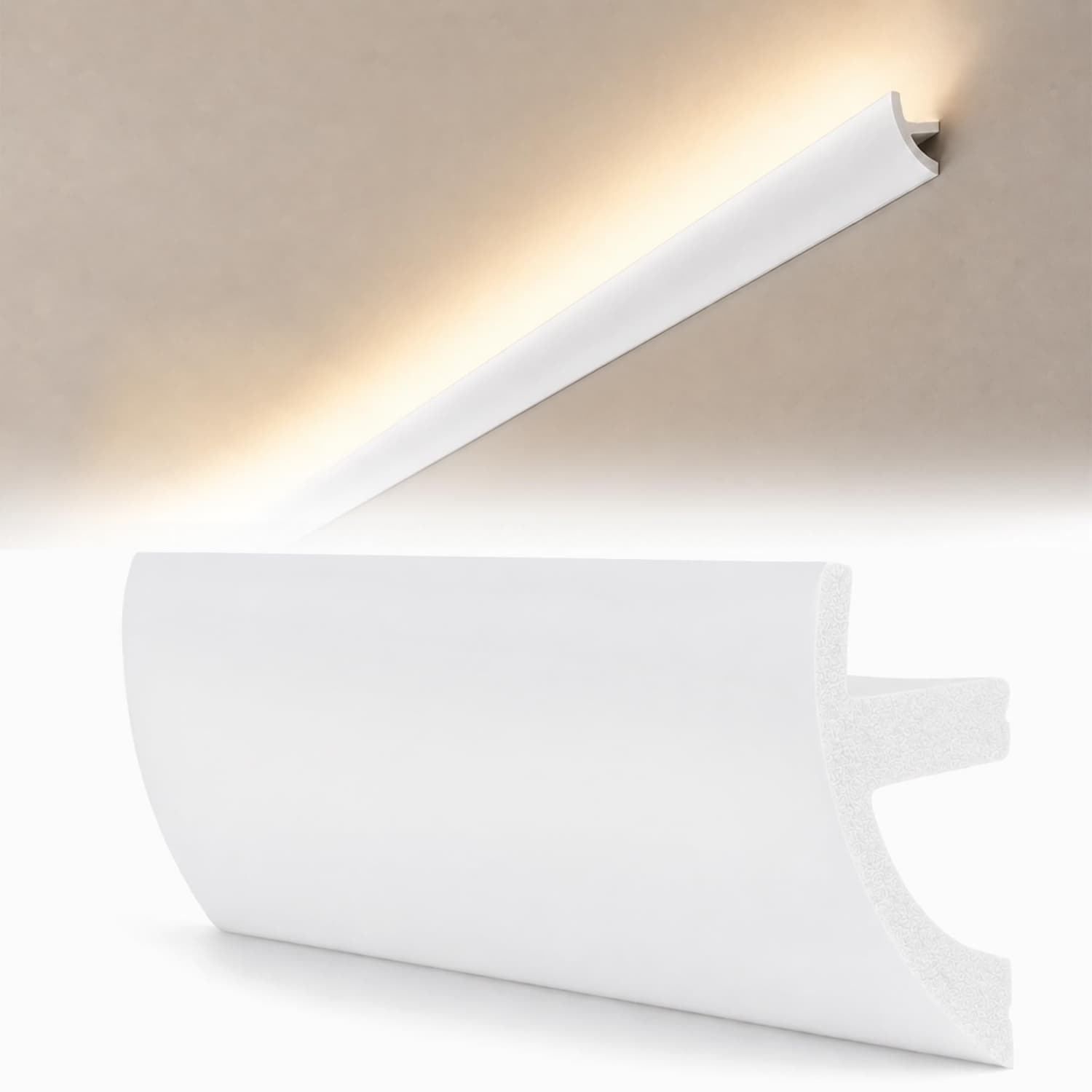 Angel Sar 10-Piece 3.9-ft White Ceiling Crown Molding Trim with LED Channel for Home Bedroom Living Room
