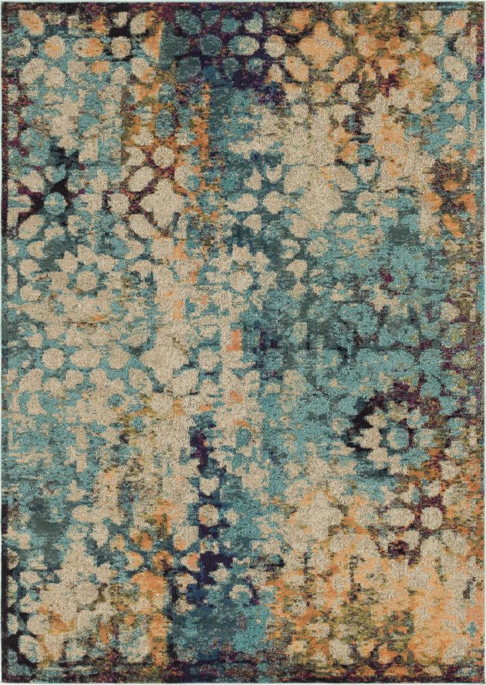 Unique Loom 3144750 Pollock Vita 7 x 10 (ft) Loomed Polypropylene Turquoise/Ivory Rectangular Indoor Abstract Bohemian/Eclectic Area rug
