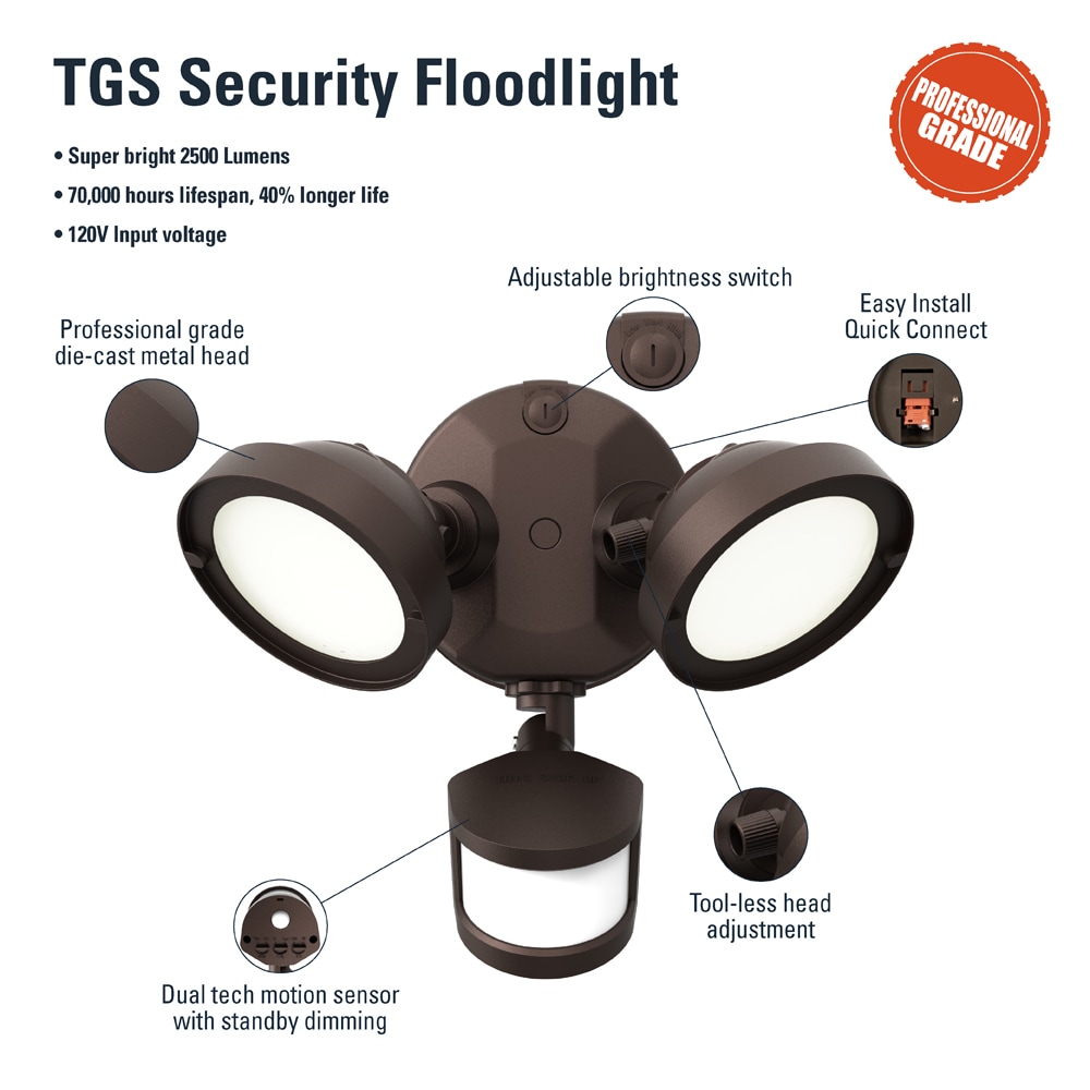 Bronze Twin Head LED Motion Sensor Security Flood Light