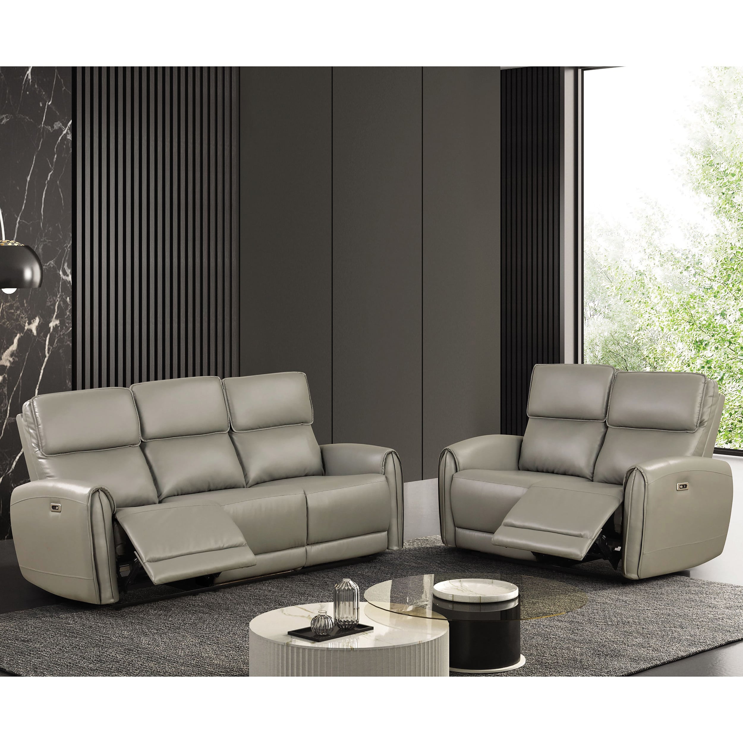 Furniture of America IDF6012GYPM-2PC Oremus Modern 2 -Piece Faux leather Gray Living Room Set