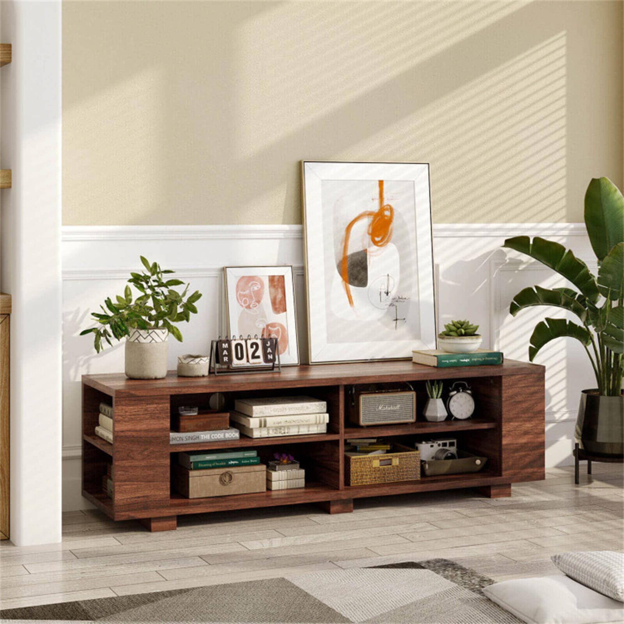 BABOOM BOM-0216ORAF MDF TV Stand Modern/Contemporary Walnut TV stand ( Accommodates TVs up to 65-in )