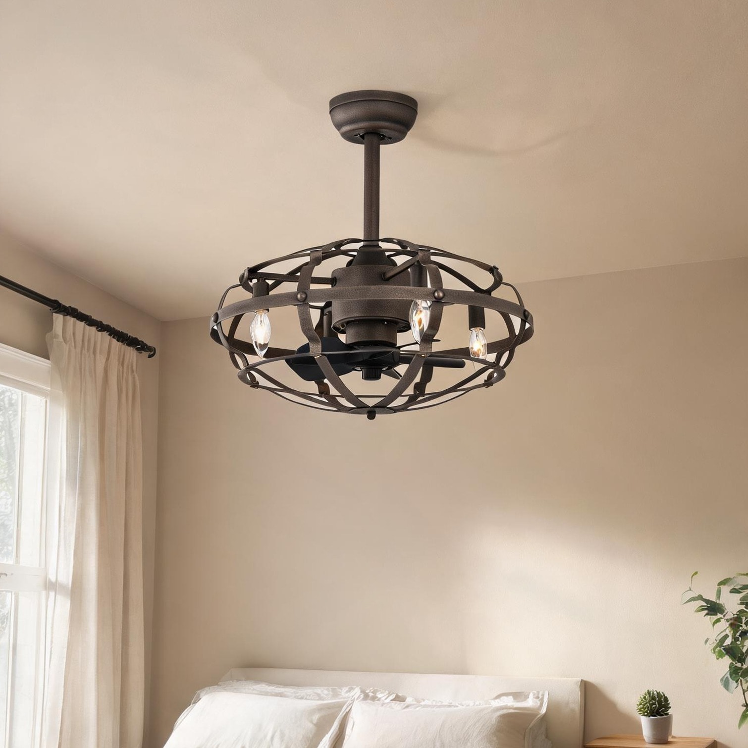 Naturefalls - Industrial Ceiling Fan Light Kit Enclosed Bladeless Design Metal Construction in De...