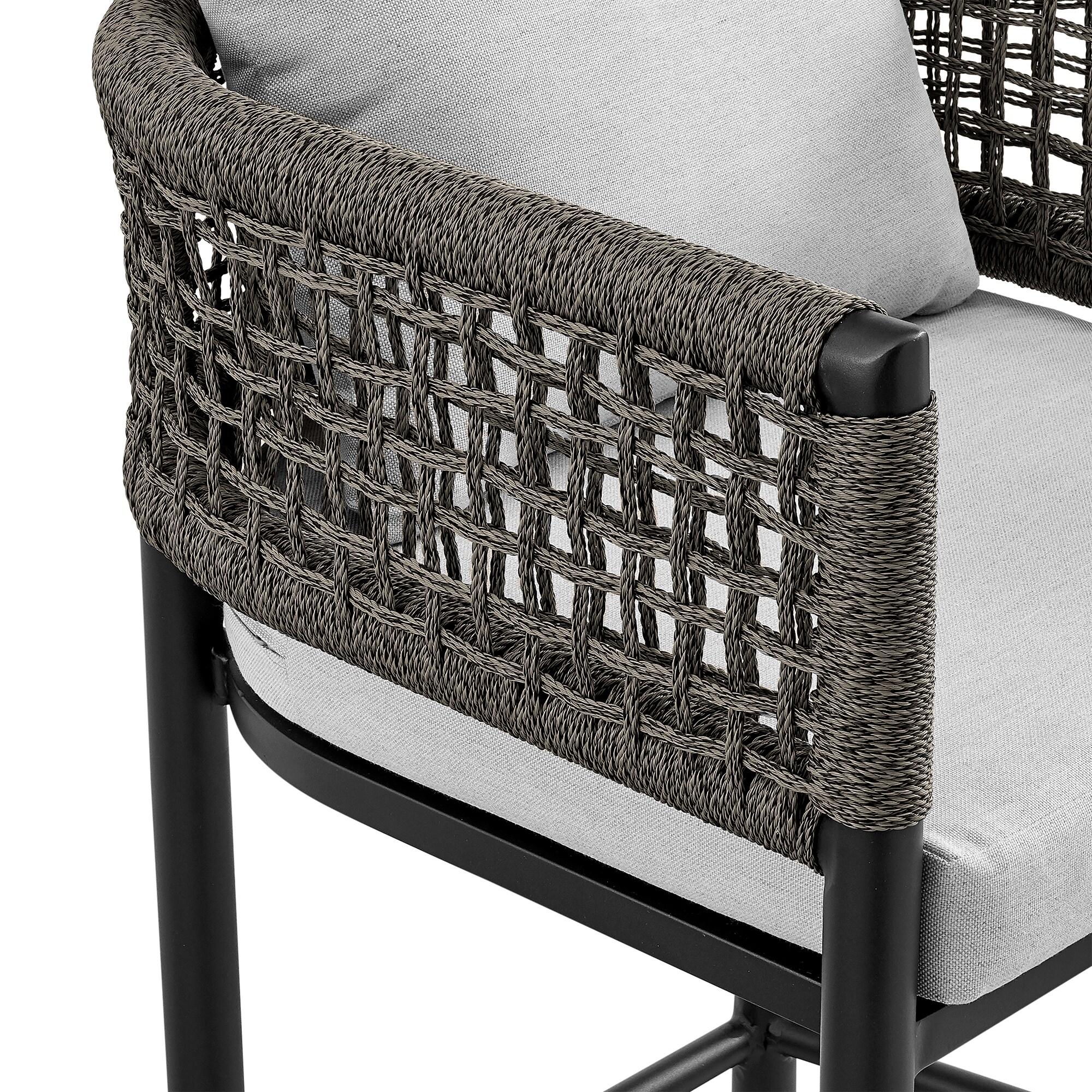 Alegria Gray Aluminum and Rope Outdoor Bar Stool with Cushions