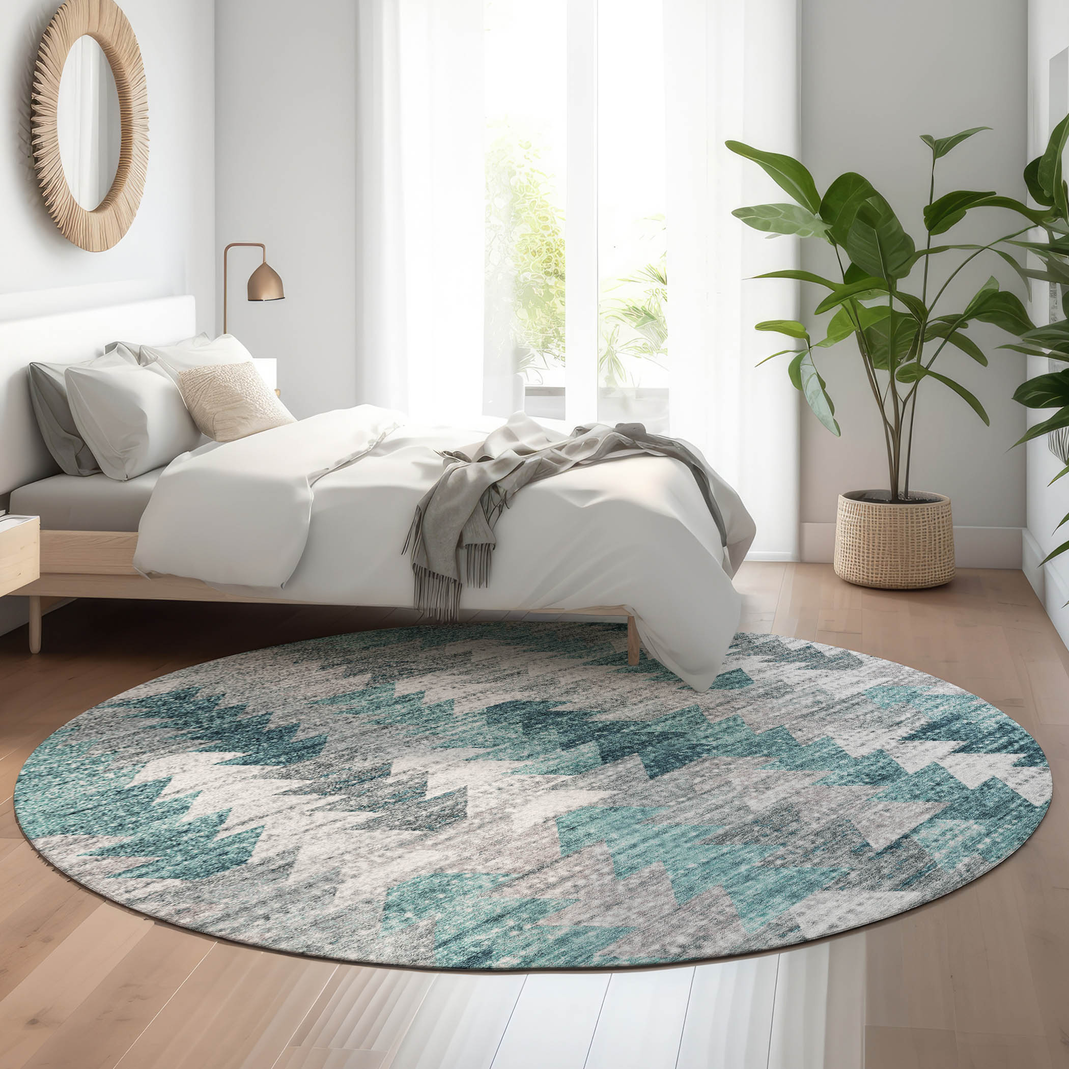 Addison Rugs AMF632TE8RO Mayfield AMF632TE 8 x 8 (ft) Loomed Teal Round Indoor Geometric Machine washable Pet Friendly Area rug