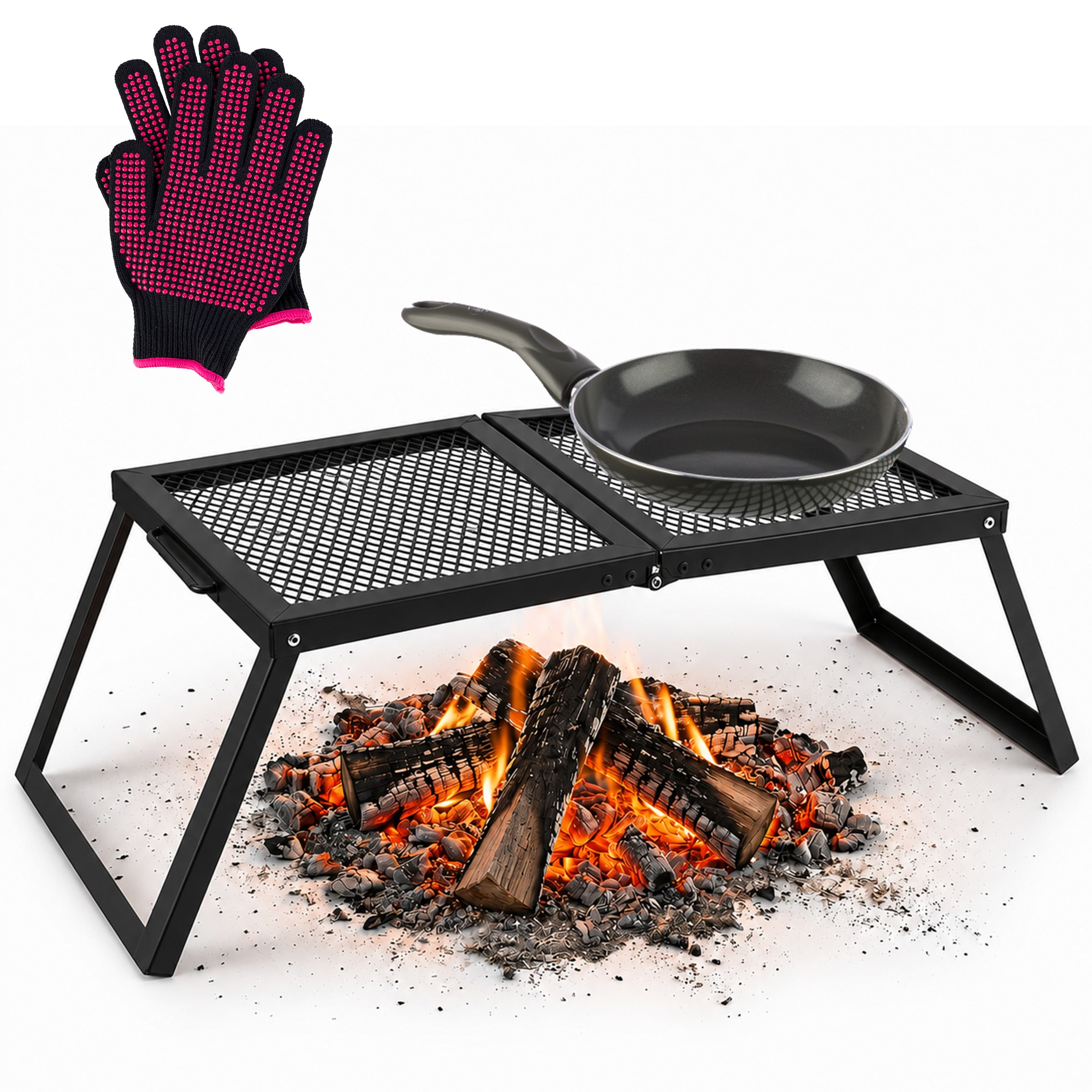 Wakeman -  Outdoors 27x12in Portable Folding Campfire Grill Grate Over Fire Pit Camping Gear