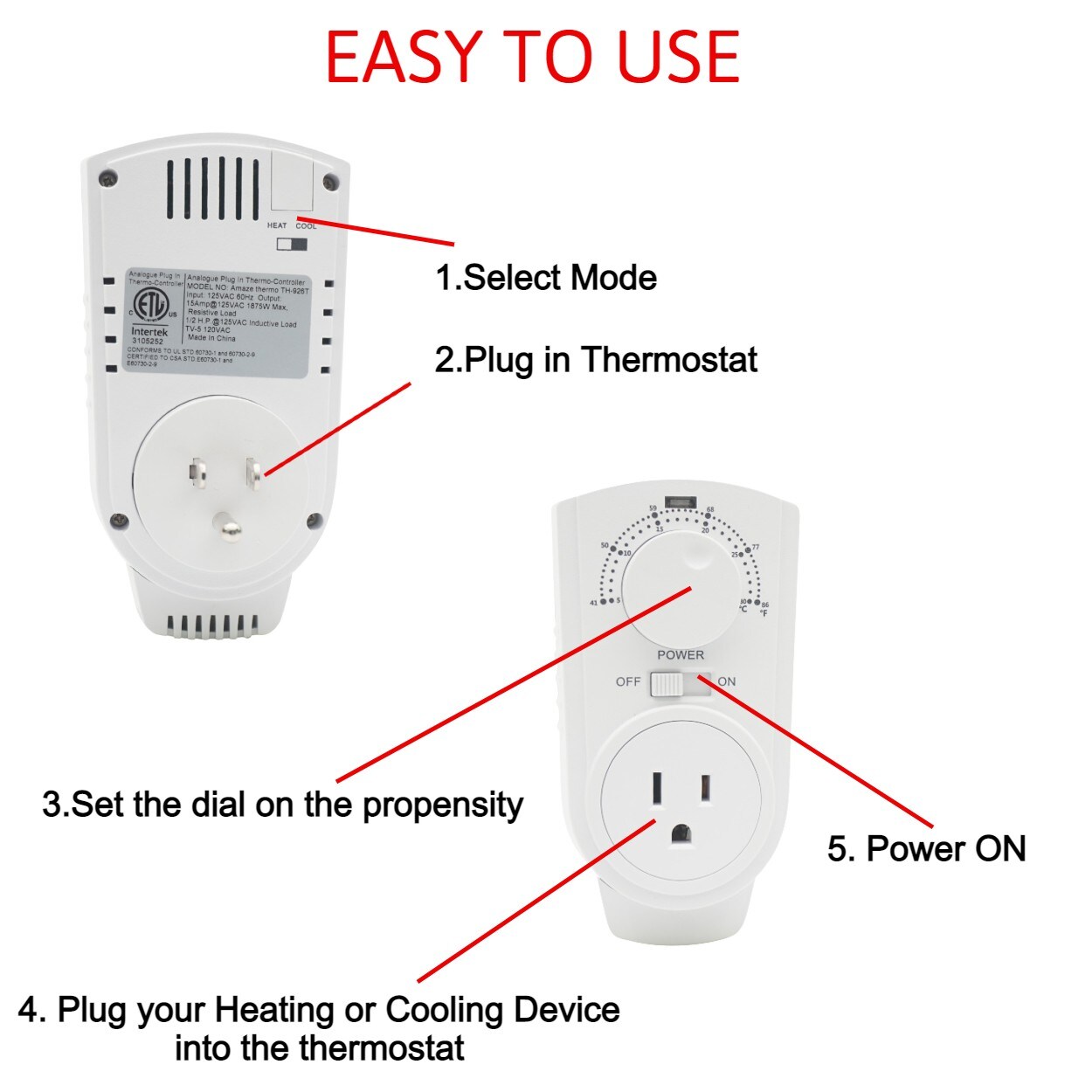 Wexstar Plug in Thermostat for Portable Heaters and Air Conditioners TH-926T