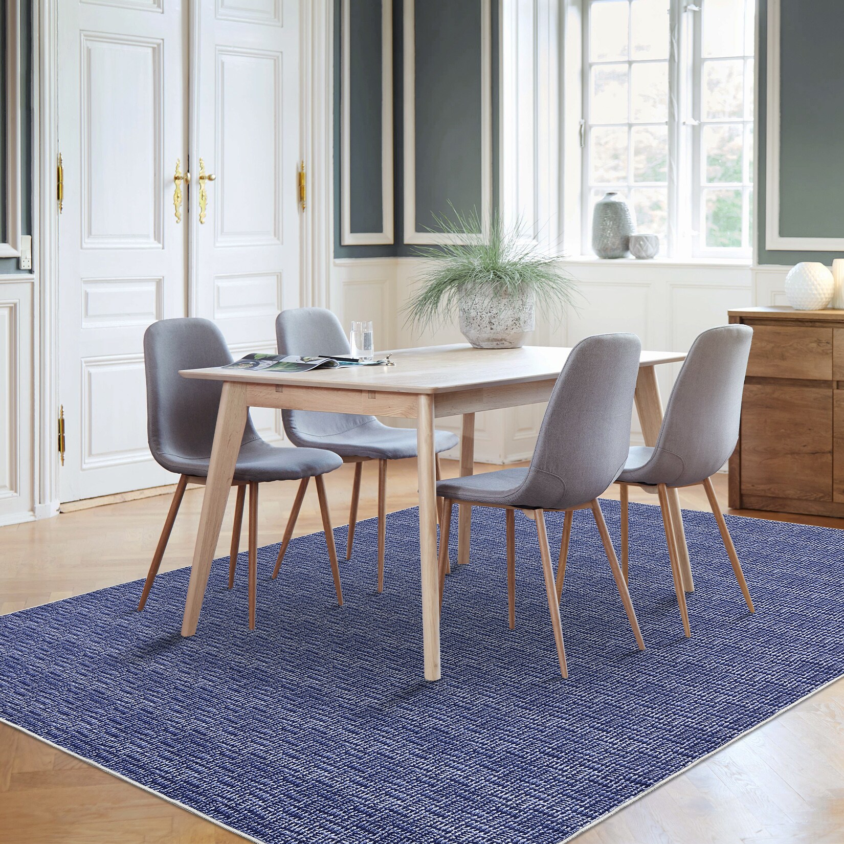 Garvee YXY-LO-PHO-338CP9RK 8 x 10 (ft) Loomed Polyester Blue Rectangular Indoor Solid Mid-Century Modern Machine washable Area rug