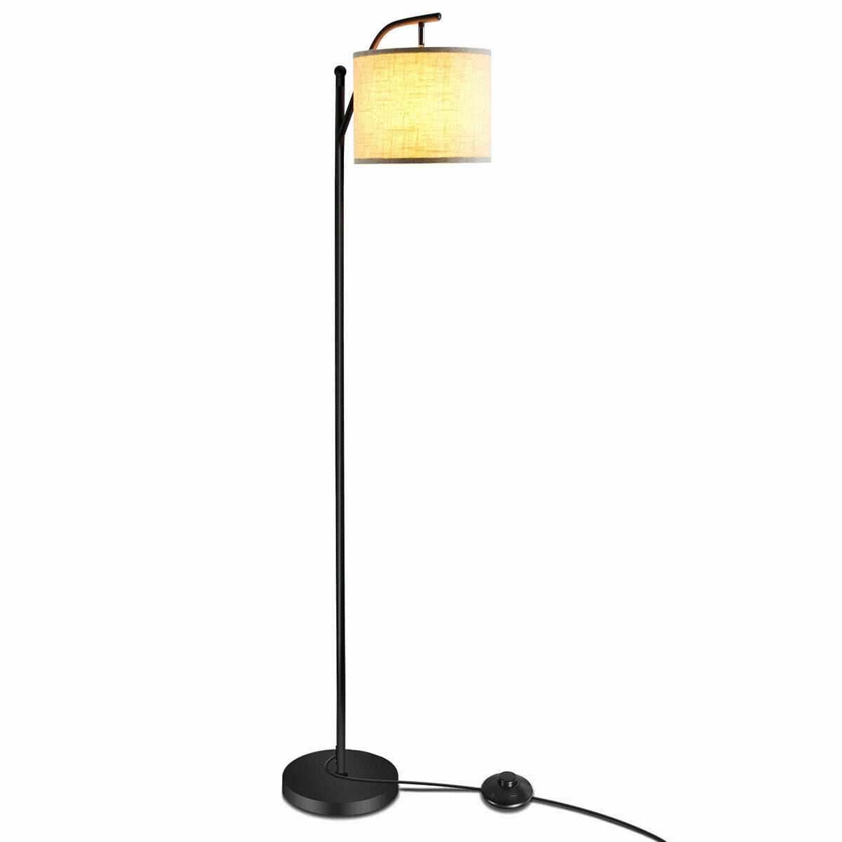 Slickblue 65 inch Matte Black Arc Floor Lamp with Hanging Fabric Shade and Foot Pedal Switch for Living Room Bedroom Office