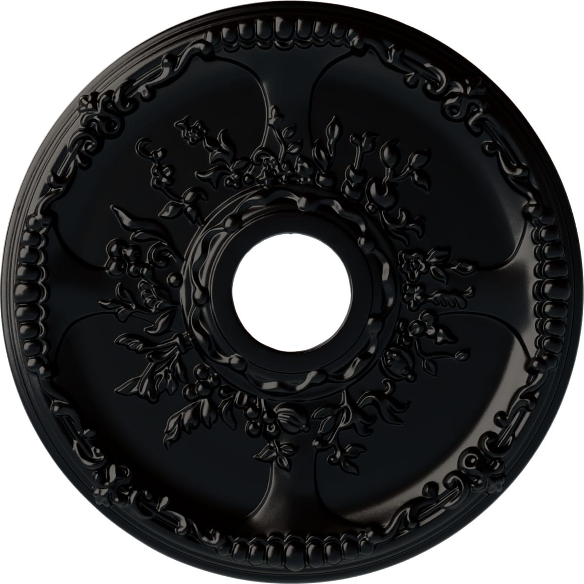 Ekena Millwork CM18SEBLF Antioch 18-in W x 18-in L Painted Jet Black Polyurethane Whole Ceiling Medallion