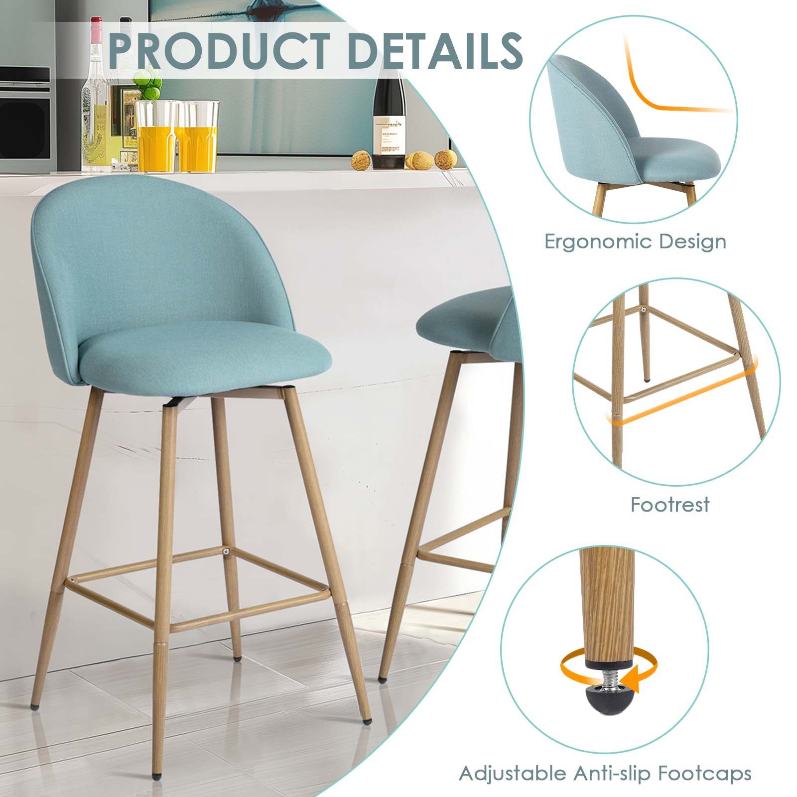 Homy Casa HASEEB BLUE 2 stools - View #6