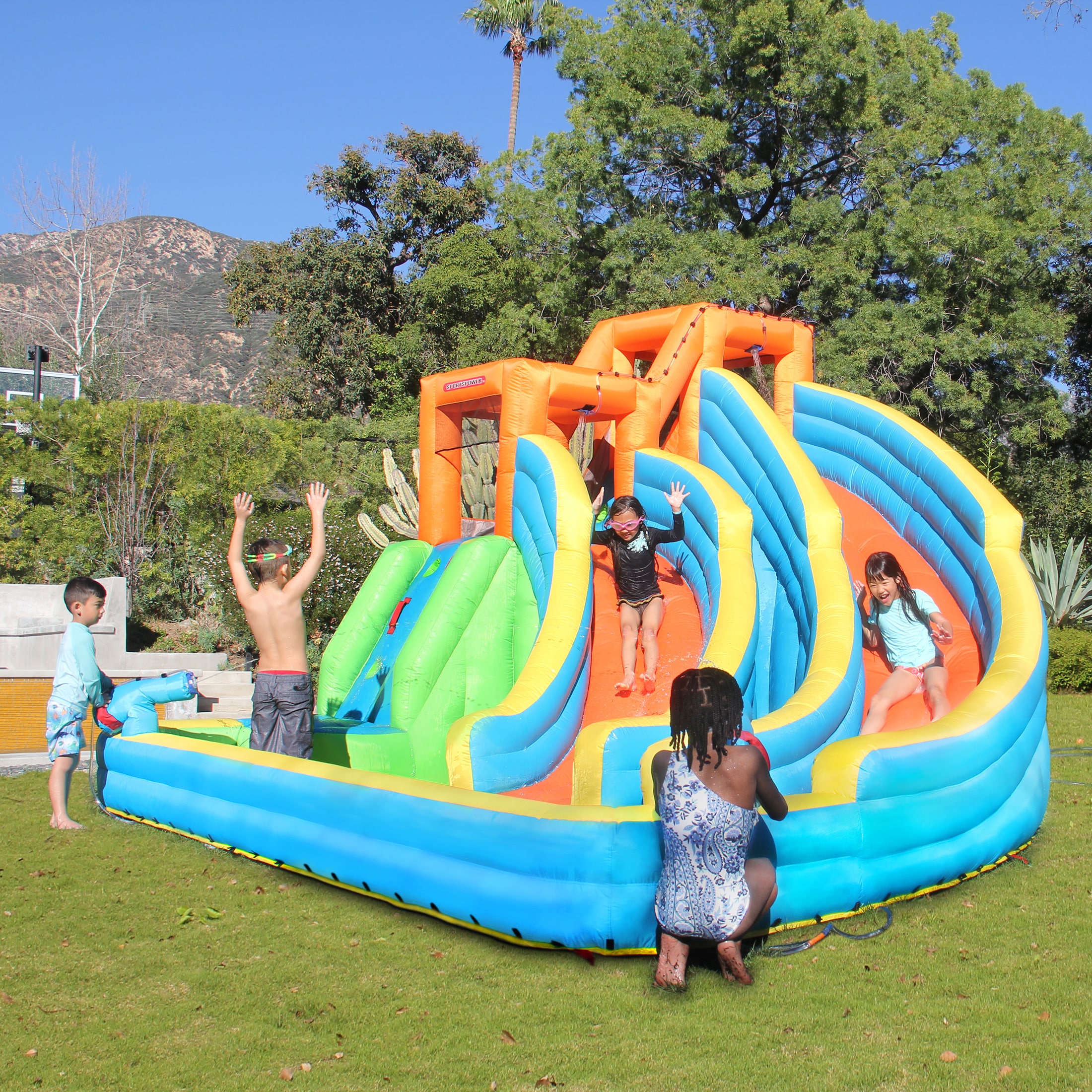 Sportspower Twin Peaks 163.2-in Polyester Bounce House Water Slide in ...