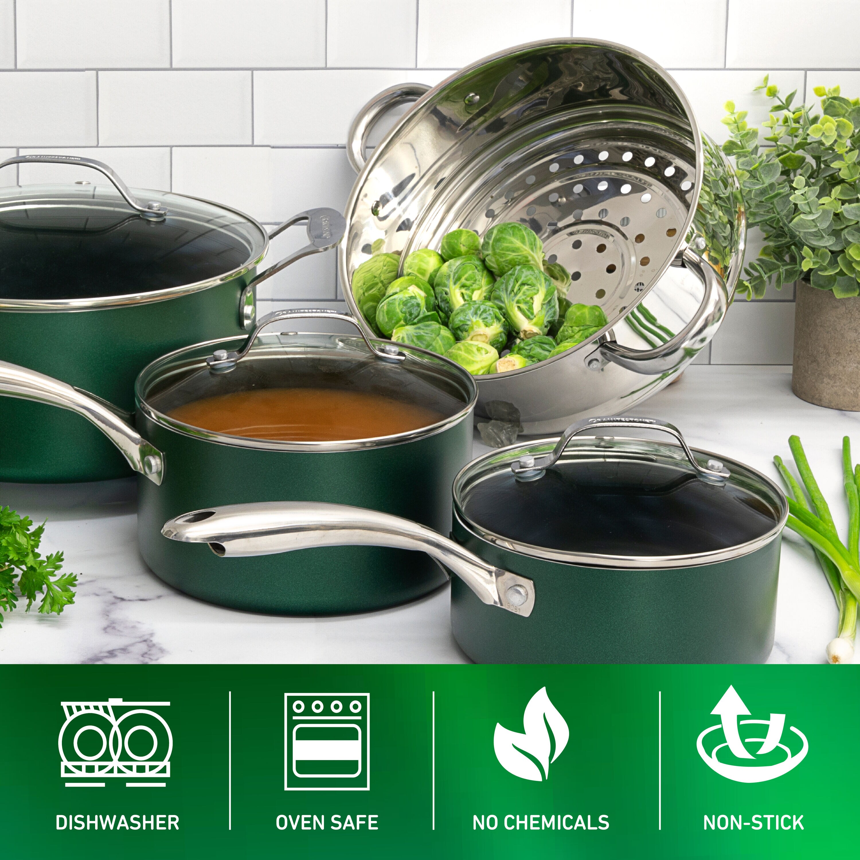 Granitestone Emerald 17 Nonstick Pots and Pans Set, Cookware Set + Knife Set
