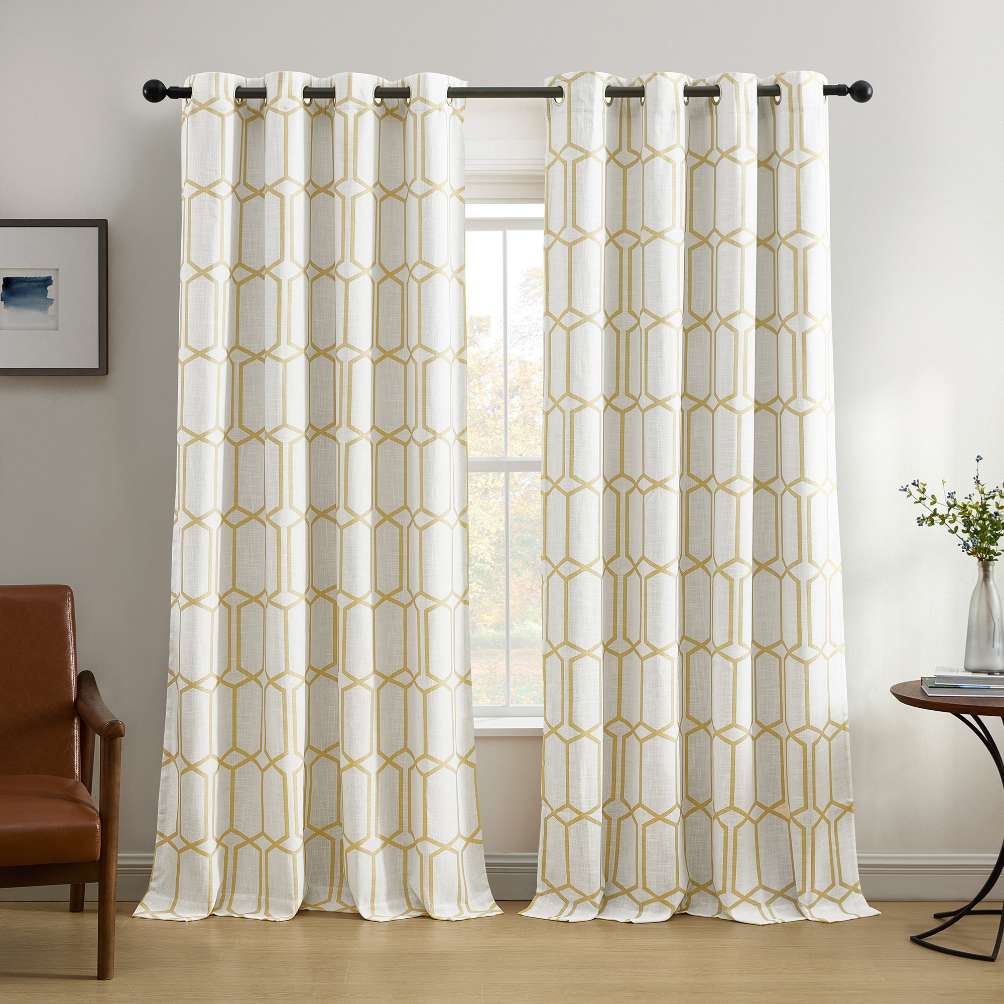 Elrene Home Fashions 739550334005 95-in Light Gold Geometric Room darkening Standard lined Grommet Single curtain panel