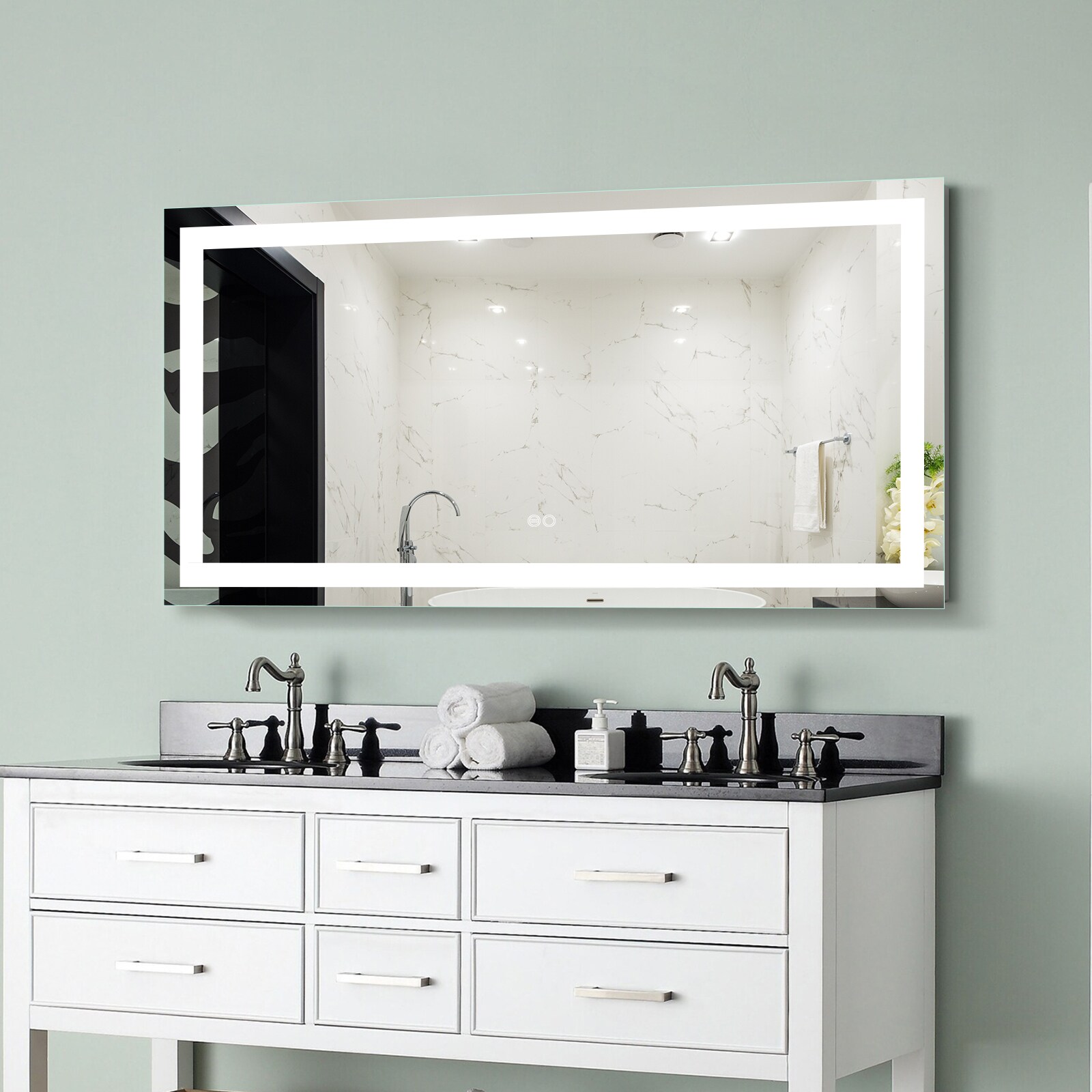 WELLFOR Bathroom Mirror 60-in W x 28-in H LED Lighted Sliver ...