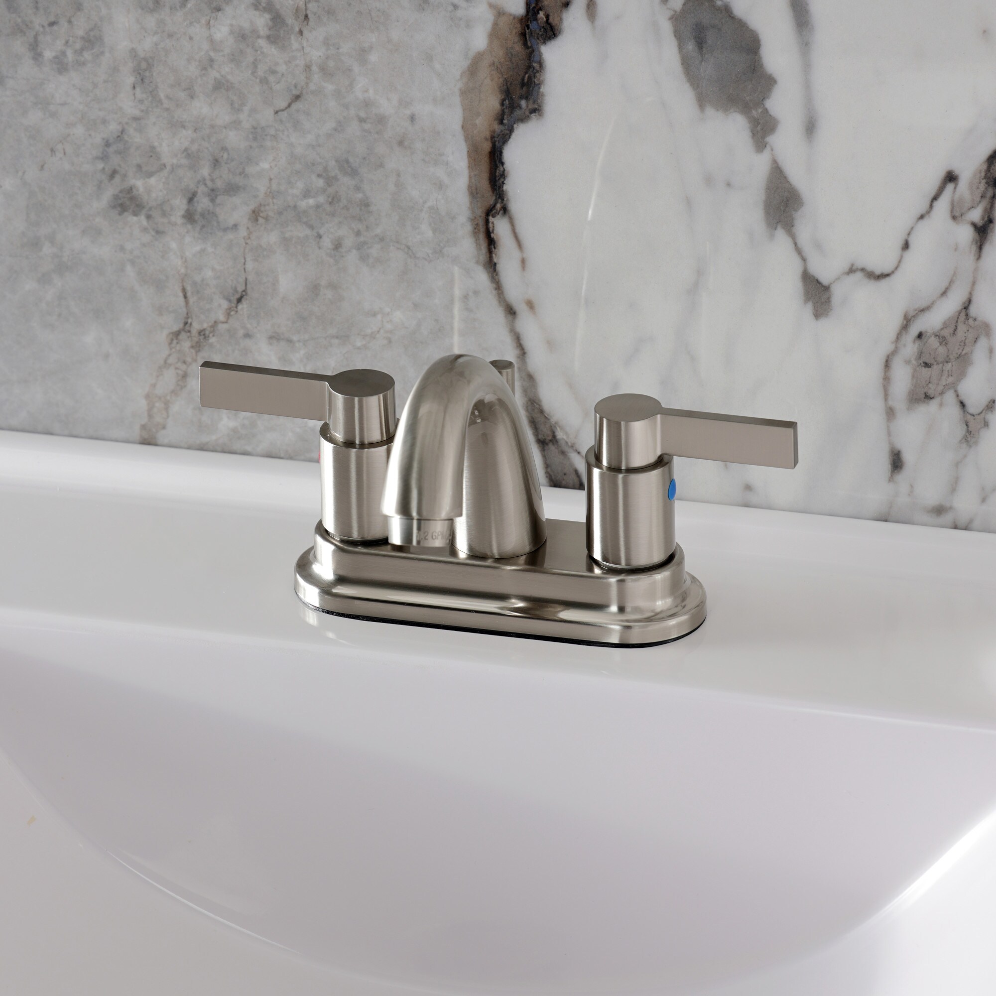 Elements of Design EB8618NDL NuVoFusion Brushed nickel 4-in centerset 2-handle Mid-arc Residential Handle Bathroom Sink Faucet with Drain