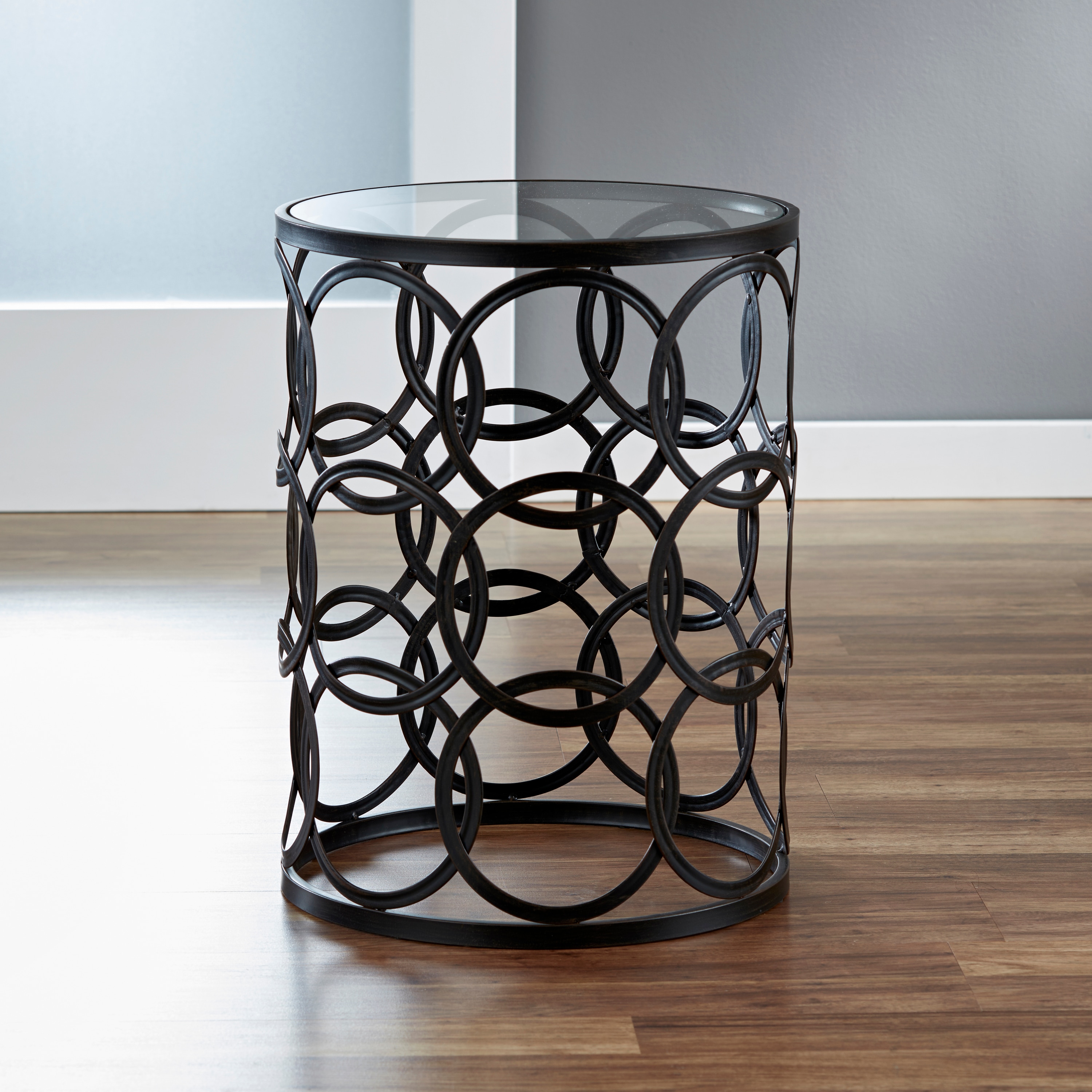 FirsTime BTGCIR  and Co 16.75-in W x 22-in H Oil Rubbed Bronze Glass Round Industrial End Table Fully Assembled