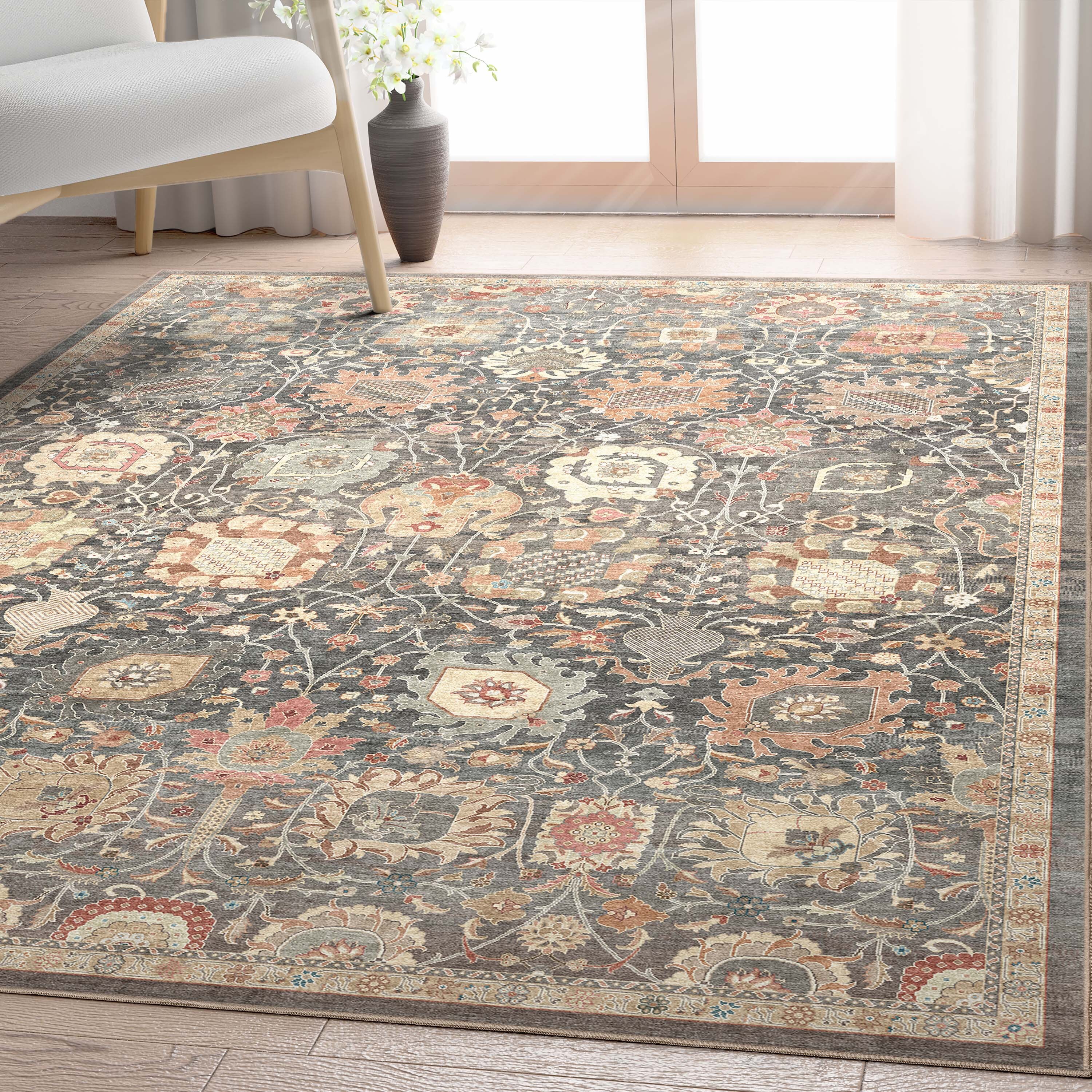 Well Woven W-AP-71C-5 Apollo Serapi 5 x 7 (ft) Gray Beige Rectangular Indoor Medallion Vintage Pet Friendly Area rug