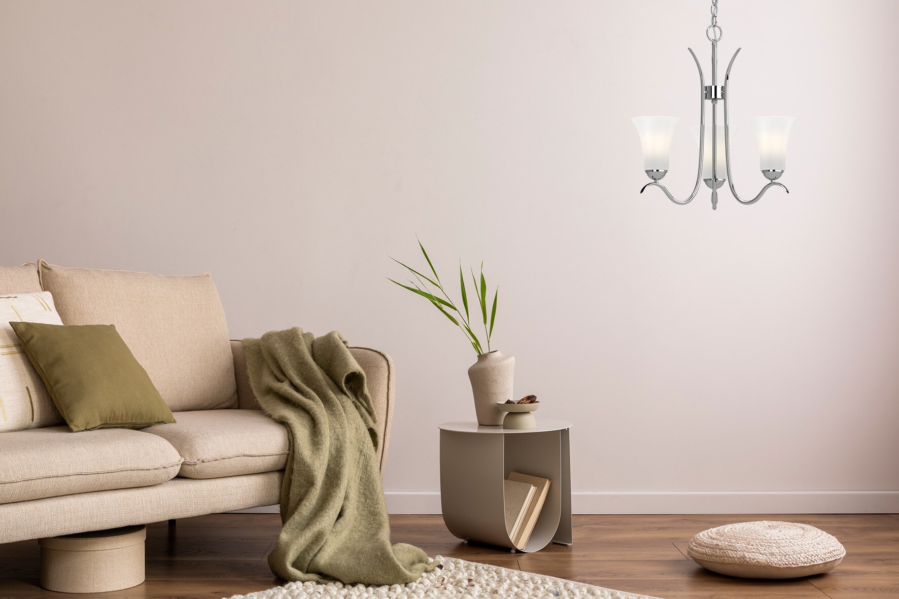 Mini Transitional Polished Nickel 18" Chandelier with Frosted Glass