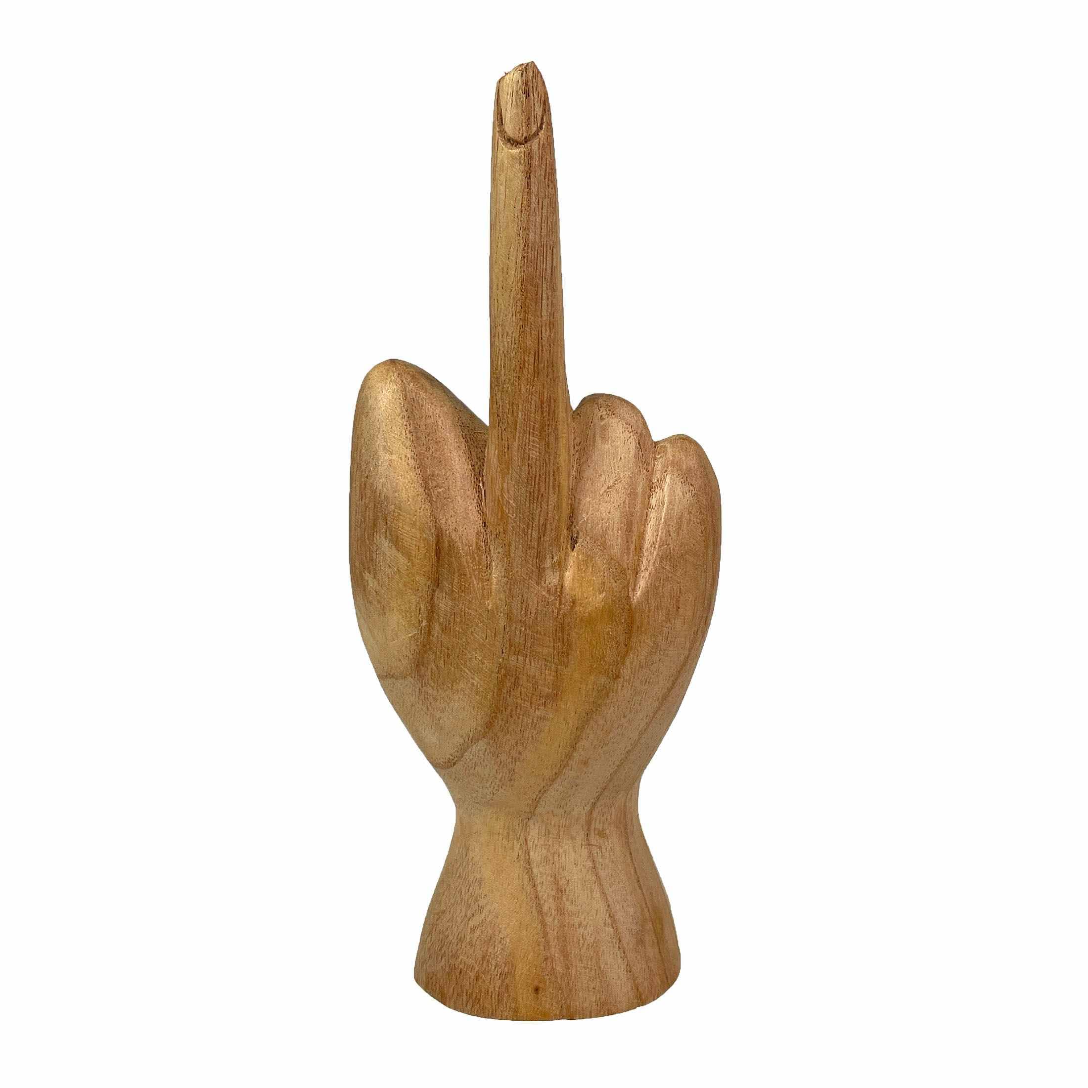 Zeckos ZKO-99277 Hand-Carved Wood Statue for Tables or Bookshelves- Rude Hand Gesture Bird Flip Art Sculpture - Natural Finish - Unique Home Decor Accent - 7.75 Inches High