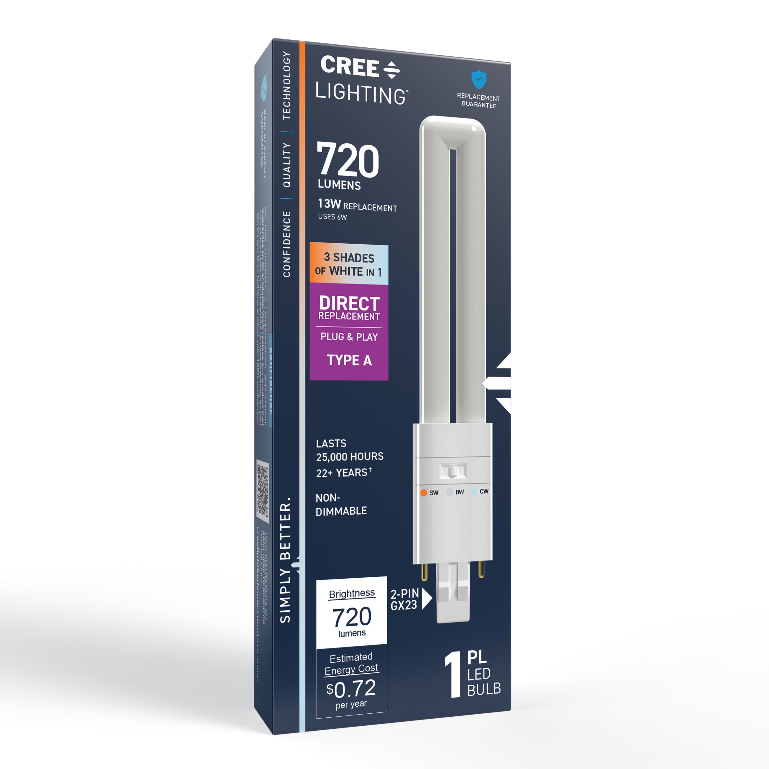 Cree Lighting 13 -Watt EQ Single tube Switchable white Compact fluorescent plug-In base GX23 LED Tube Light Bulb
