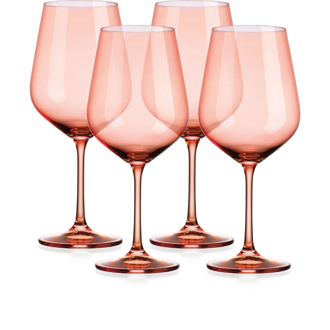 HomeRoots 4000485153 Set of Four Translucent Blush coral Large Wine Glasses