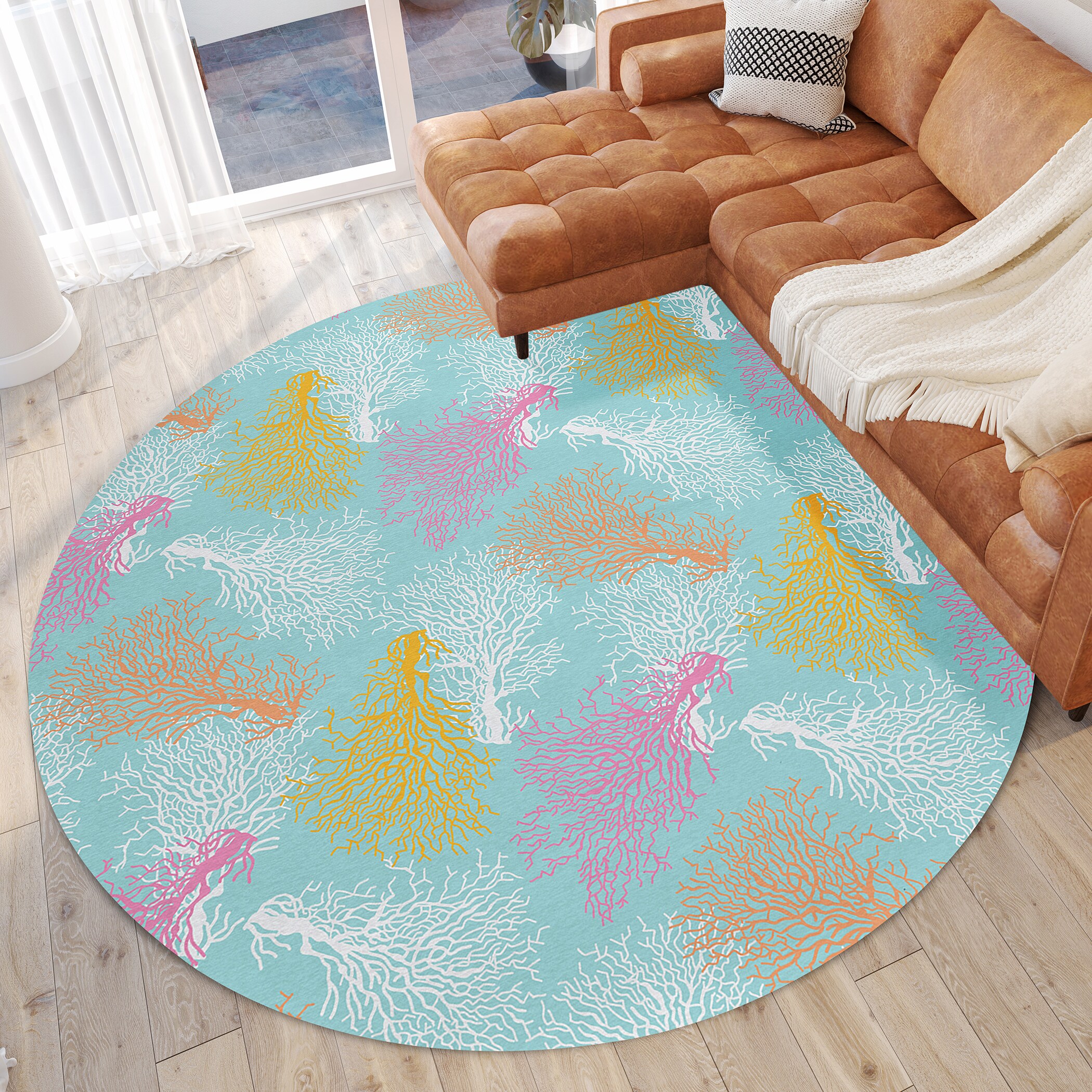 Addison Rugs Surfside 8 X 8 Blue Round Indoor/Outdoor Abstract Coastal