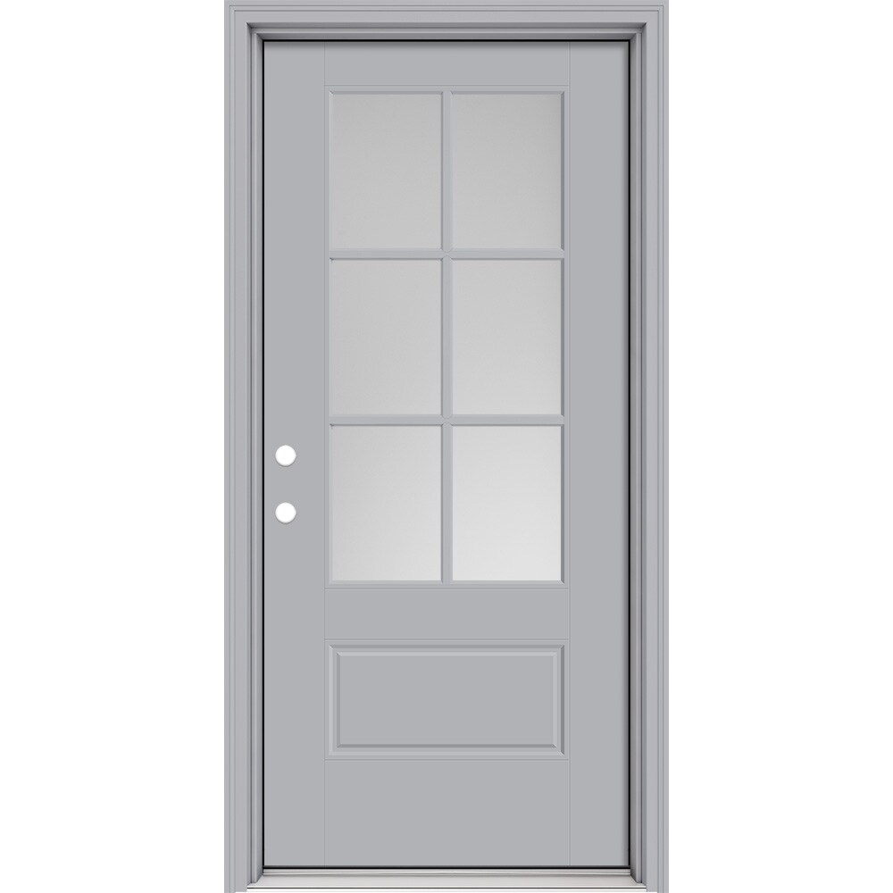 Masonite 630447 Performance Door System 32-in x 80-in x 4-9/16-in Fiberglass 3/4 lite Left-hand inswing Foxtail Painted Prehung Front Door with Brickmould Insulating core with Grilles