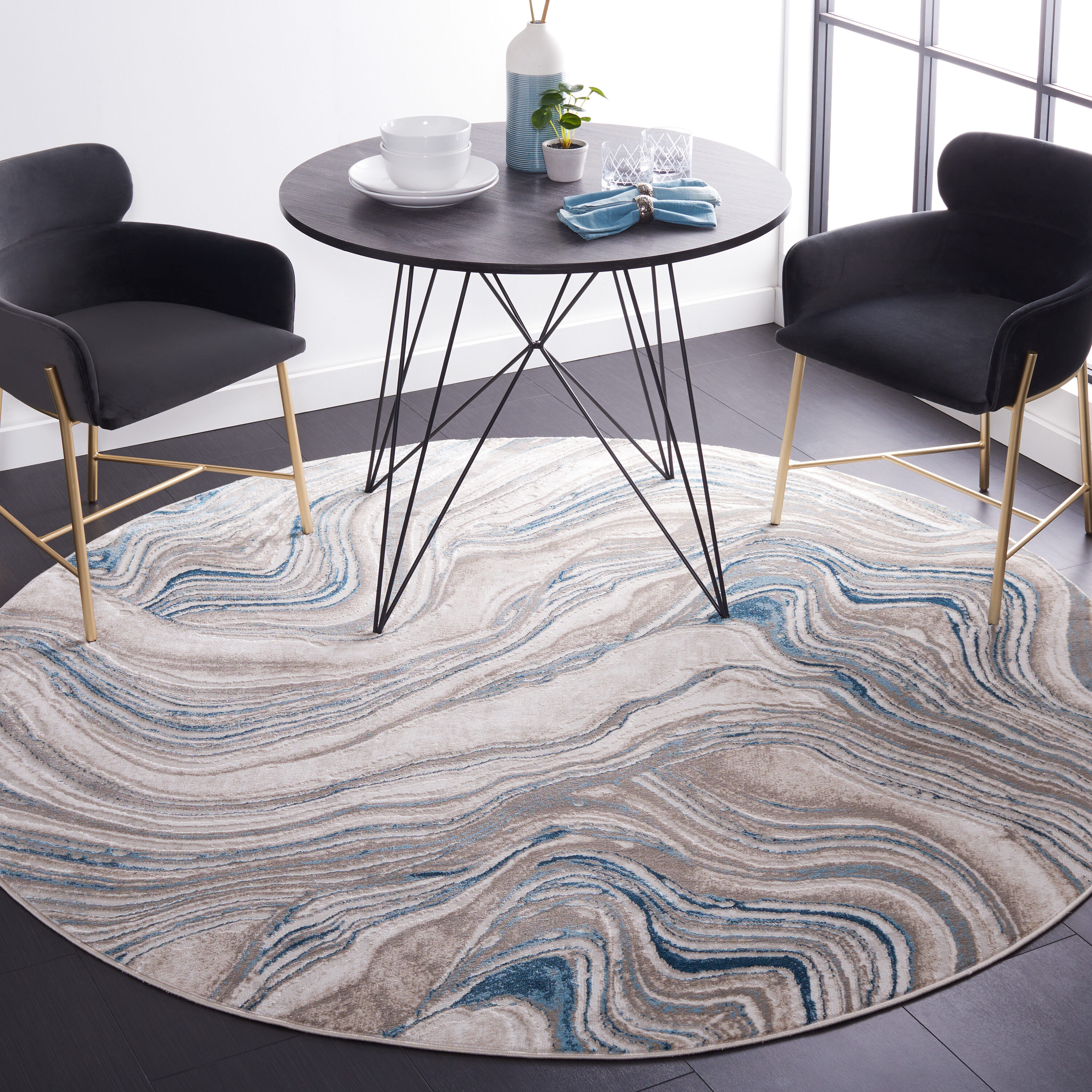 Meadow 564M Beige / Blue 7 X 7 Round Area Rug
