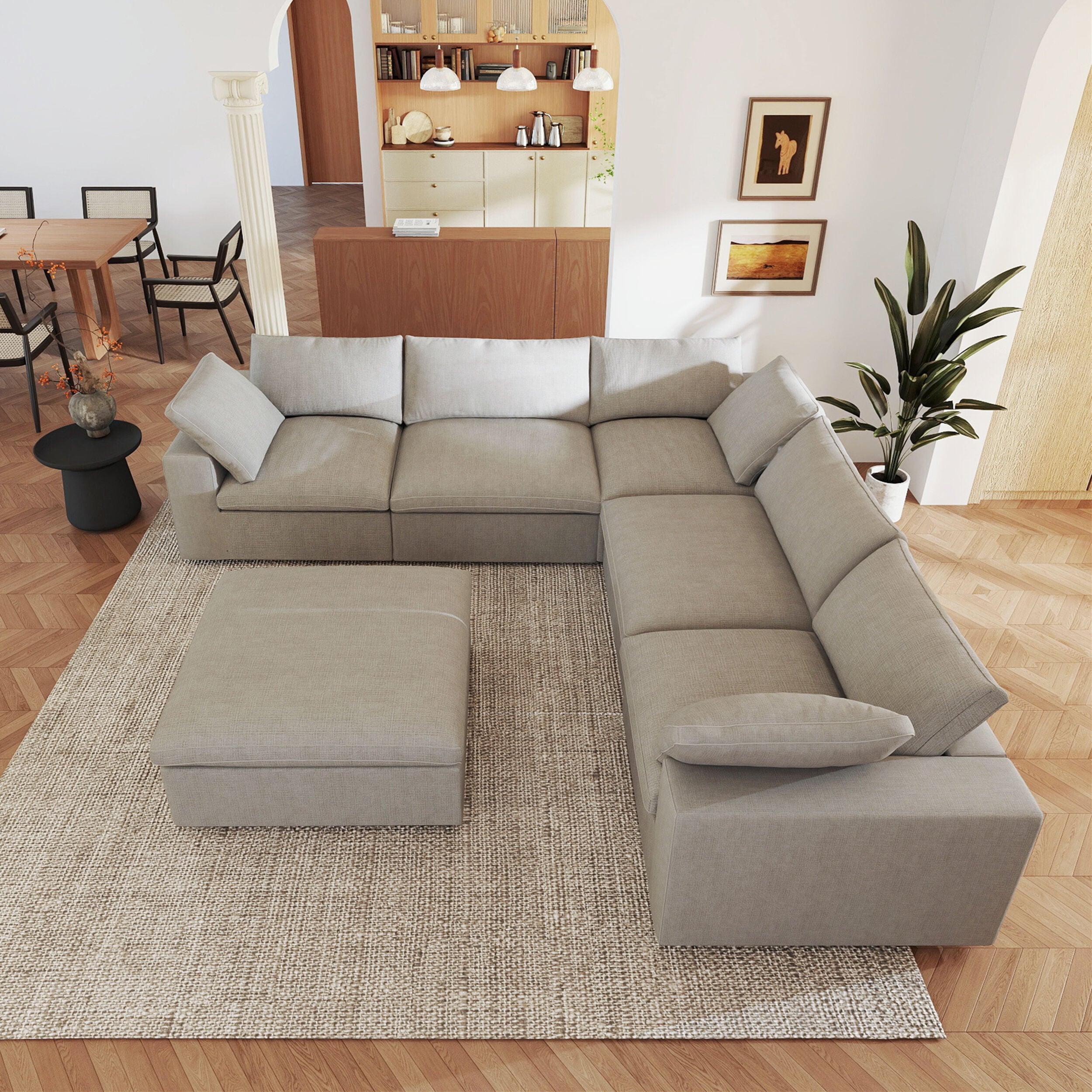 BuotiqHom DH-C5+1-121LG 118-in Modern Gray Linen 5 -seater Sectional