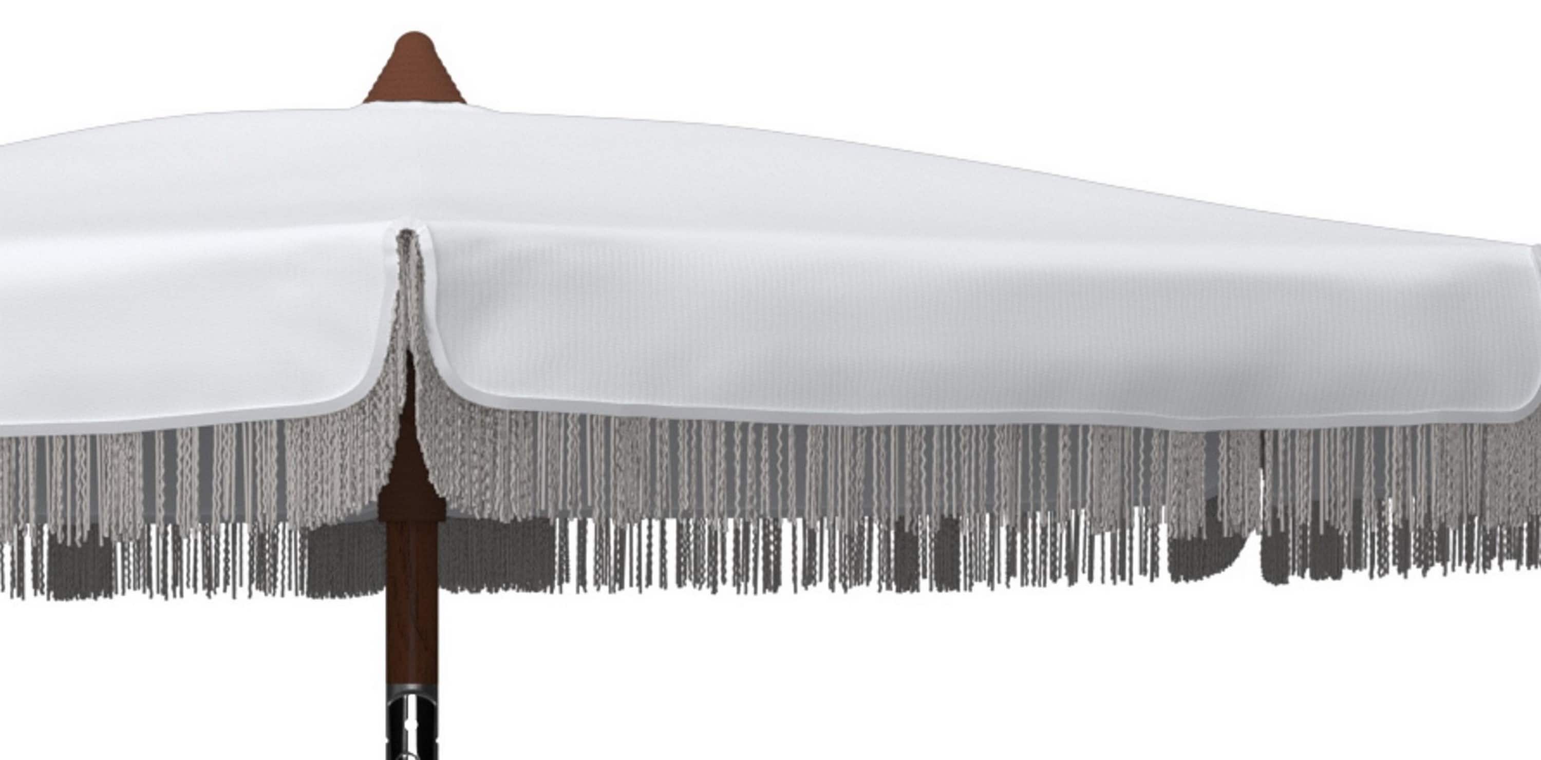 Estonia 6.5 Ft White Fringe Beach Umbrella with Metal Tilt Mechanism