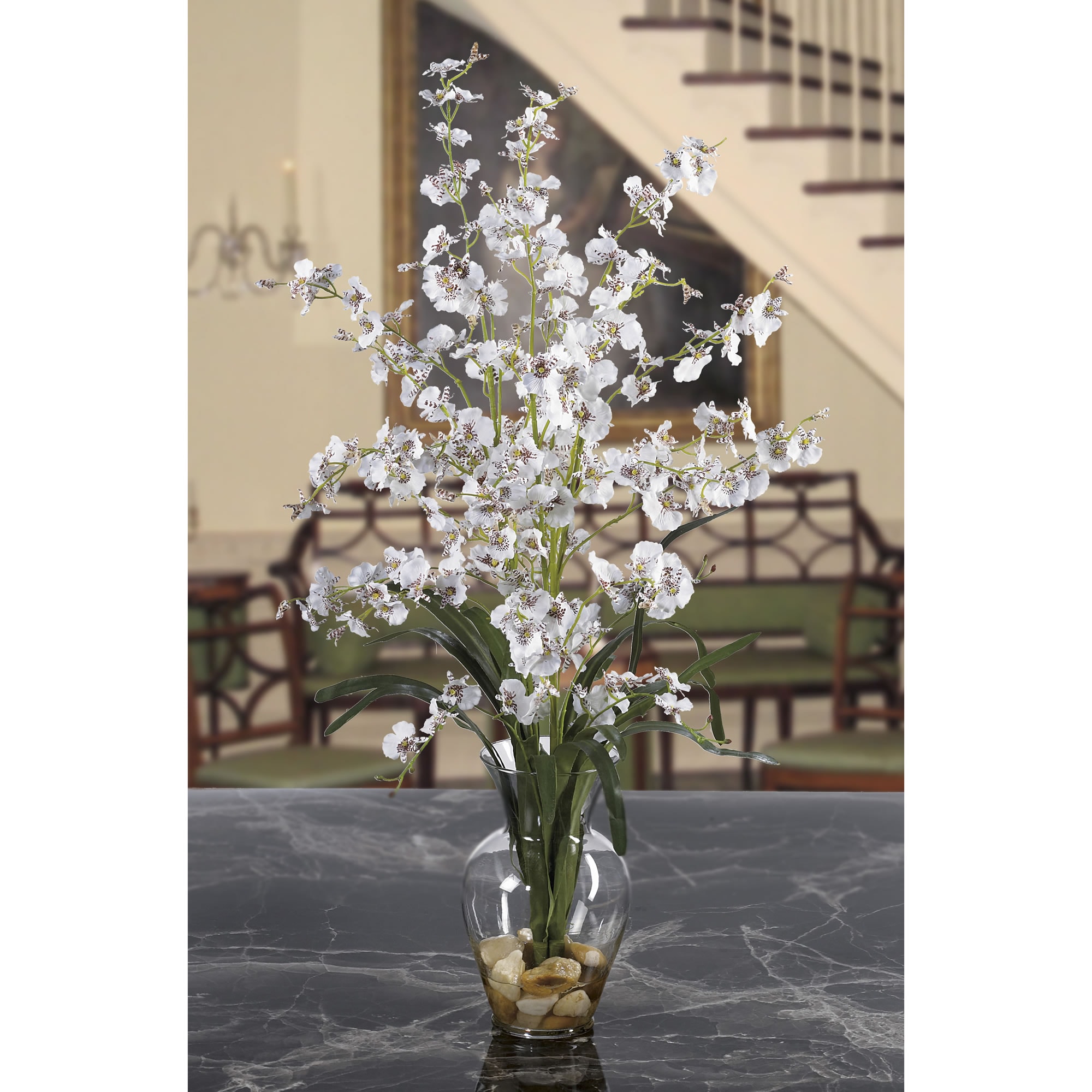 White Silk Orchid Arrangement in Clear Glass Vase