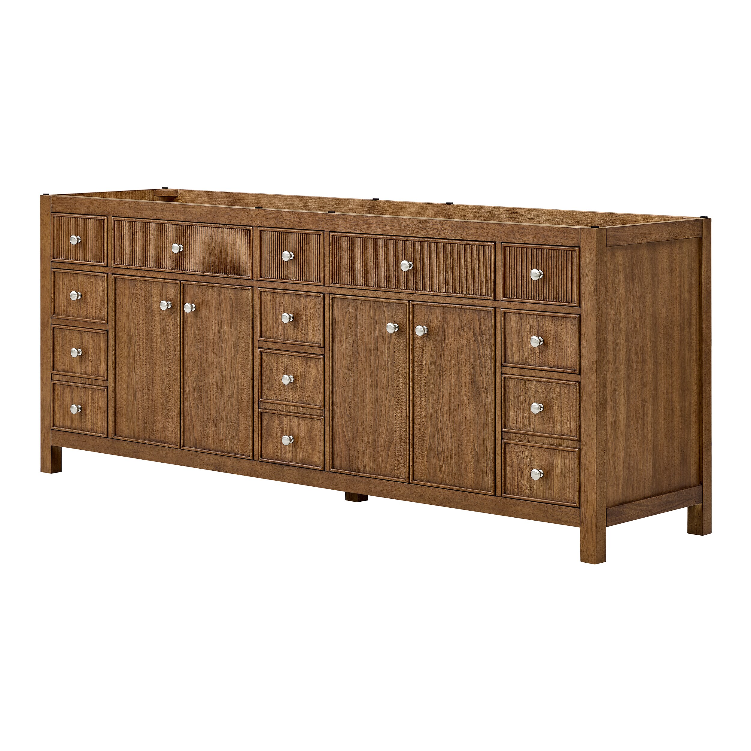 Wyndham Collection Rian 84 Inch Double Bathroom Vanity in Toasted Walnut, No Countertop, No Sink, Brushed Nickel Trim