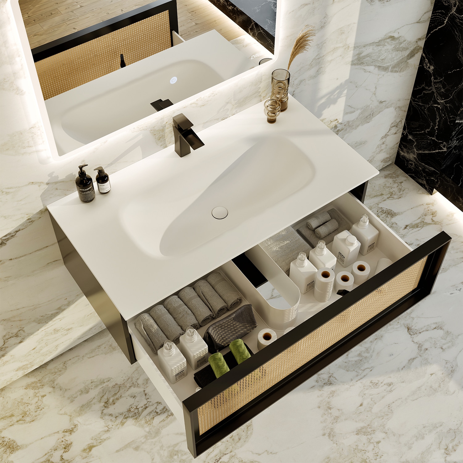 Eviva 43.3-in Natural Oak Single Sink Floating Bathroom Vanity with ...