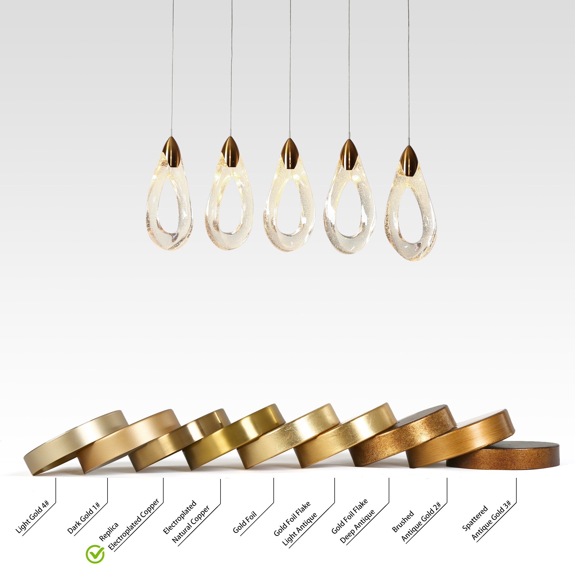 Gold and Clear Resin 5-Light LED Kitchen Island Chandelier