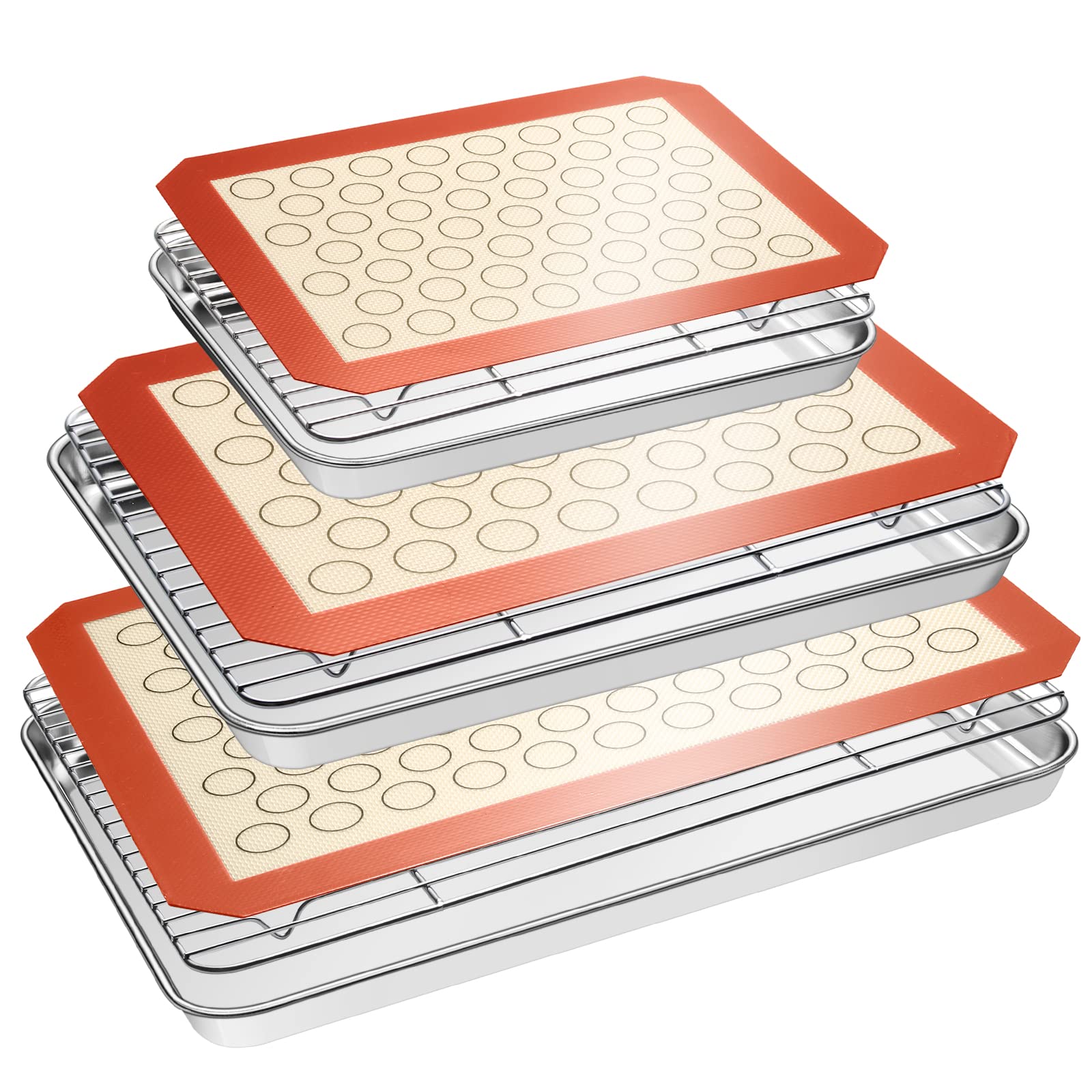Etokfoks  9 Piece Stainless Steel Bakeware Set Baking Sheet Tray Cooling Rack and Silicone Mat for Oven Heavy Duty Easy Clean