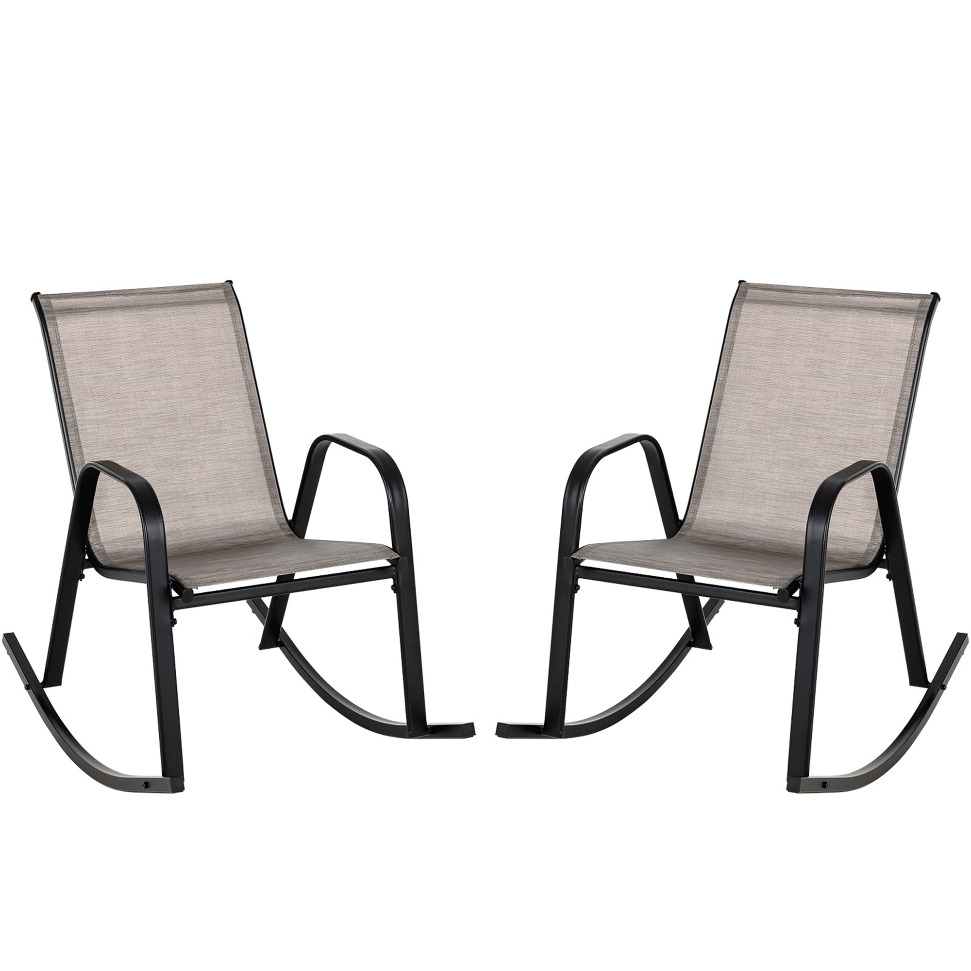 Costway NP11080CF-2 Set of 2 Black Metal Frame Rocking Chair with Brown Solid Seat