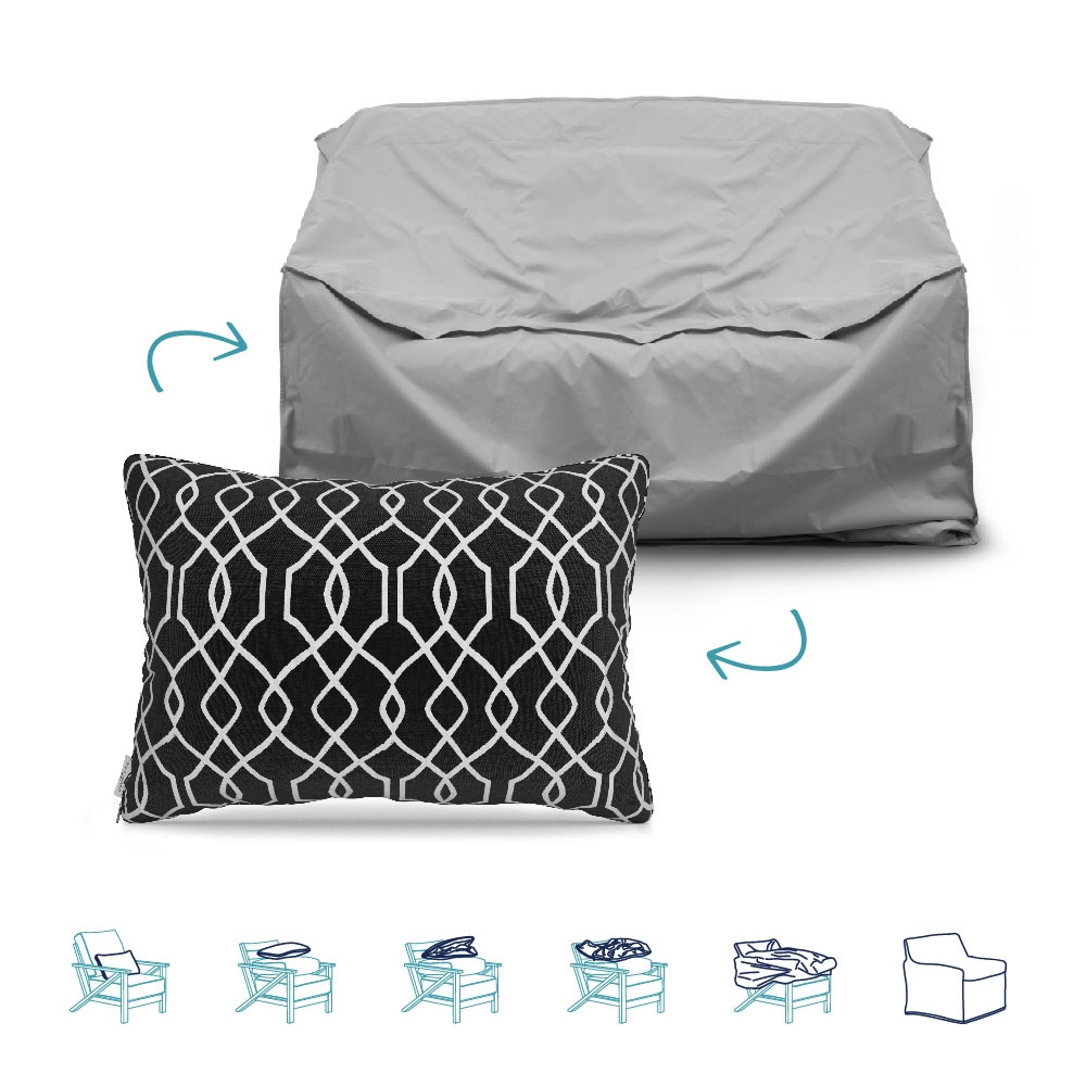 Pillow-to-Cover FH-P2C-LSL-FOLIO Black Polyester Patio Furniture Cover For Loveseat