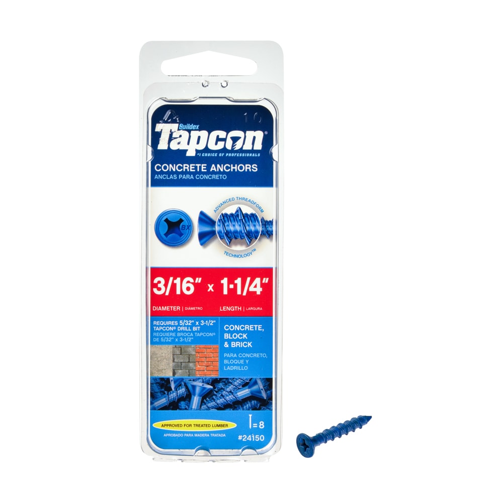 Tapcon 24150 3/16-in x 1-1/4-in Concrete Screws Anchors 8 -Pack